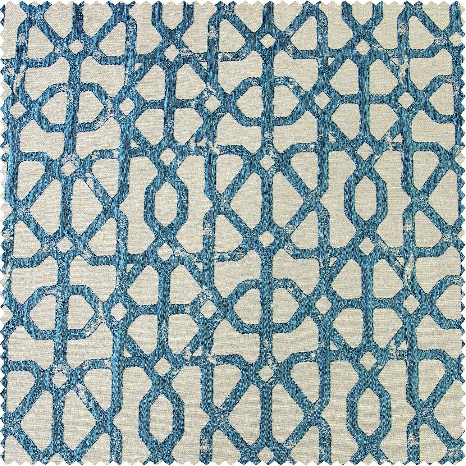 Metro Teal Blue Geometric Faux Silk Jacquard Fabric Swatch - Perfect for Upholstery, Curtains & Home Decor Projects
