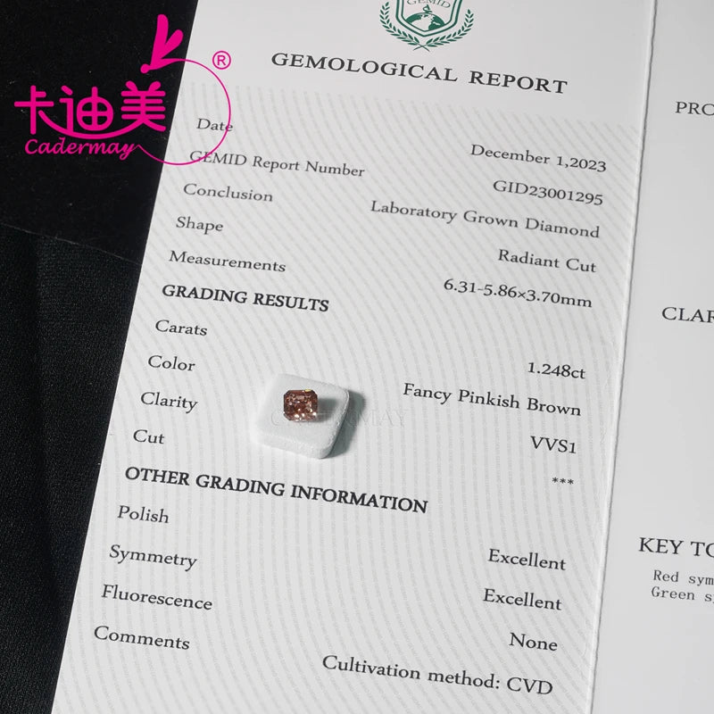 1.248CT VVS1 Clarity CVD Lab Grown Diamond Loose Stone - Fancy Pinkish Color, Radiant Shape EX Cut for Jewelry Making | Engagement Rings, Necklaces & Custom Designs