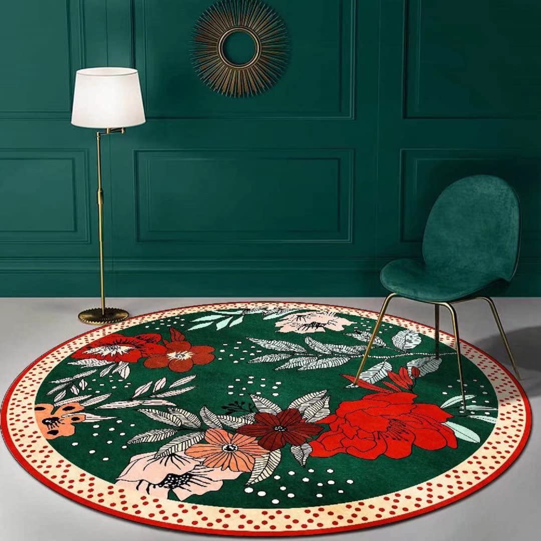 Vintage Large Round Area Rug 6' Diameter - Boho Floral Circle Floor Mat for Living Room, Bedroom, Sofa & Balcony - Bohemian Home Decor Carpet Pad - Perfect for Cozy Spaces, Meditation Areas & Boho Chic Interiors