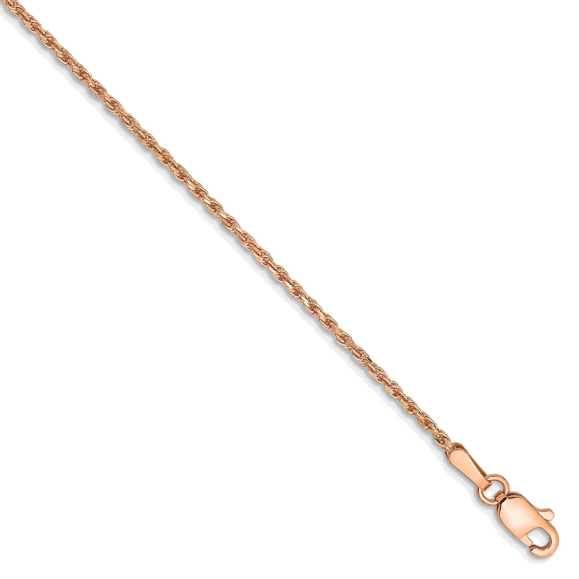 Bonyak 14K Rose Gold 1.5mm Diamond-Cut Rope Chain Anklet Bracelet for Women - Elegant Ankle Jewelry for Parties, Weddings & Everyday Wear