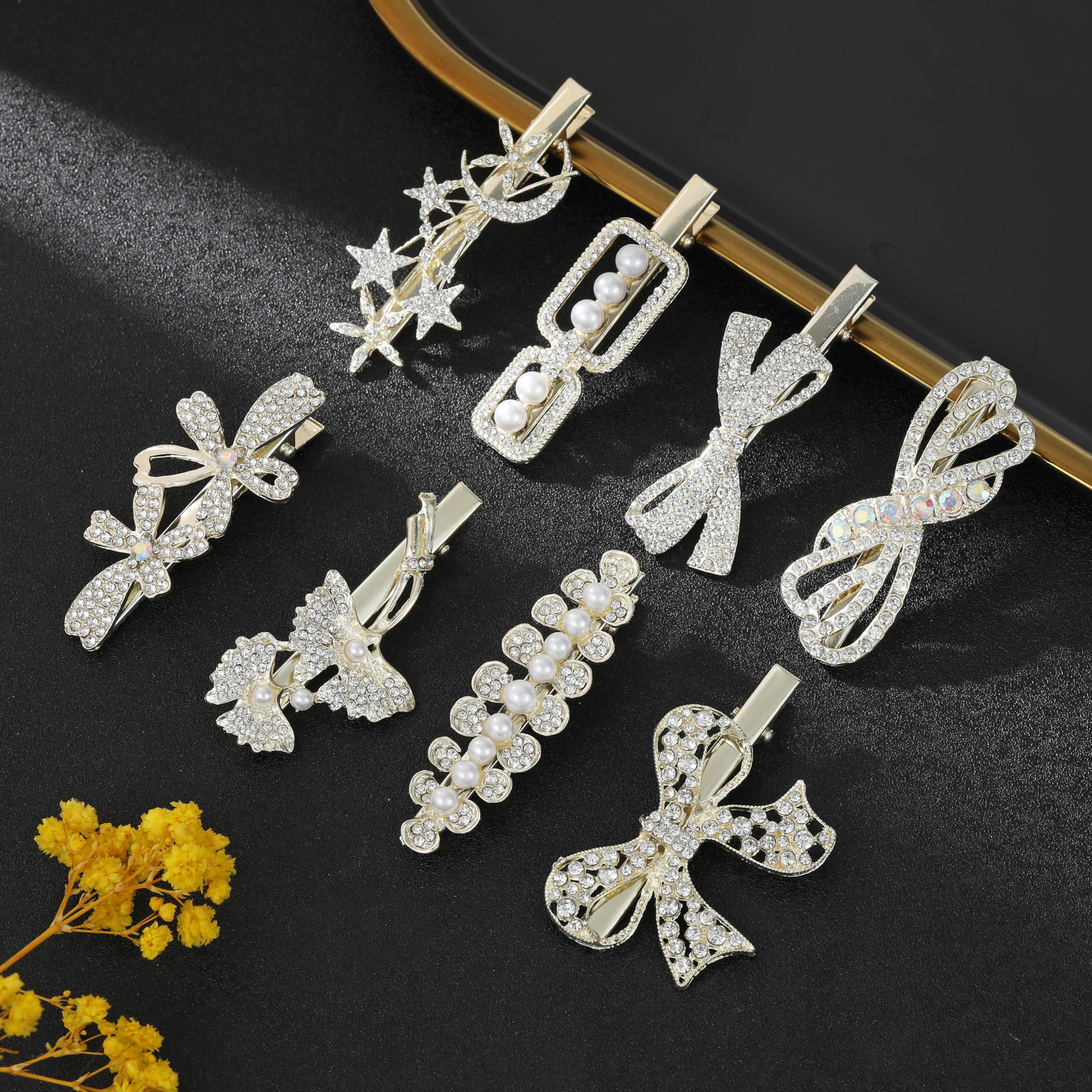 8Pcs Rhinestone Hair Clips for Women - Gold Alligator Hair Barrettes for Thin Hair, Wedding Hair Accessories for Bride, Girls Hair Clips - Perfect for Parties, Prom, Bridal Showers & Everyday Elegance