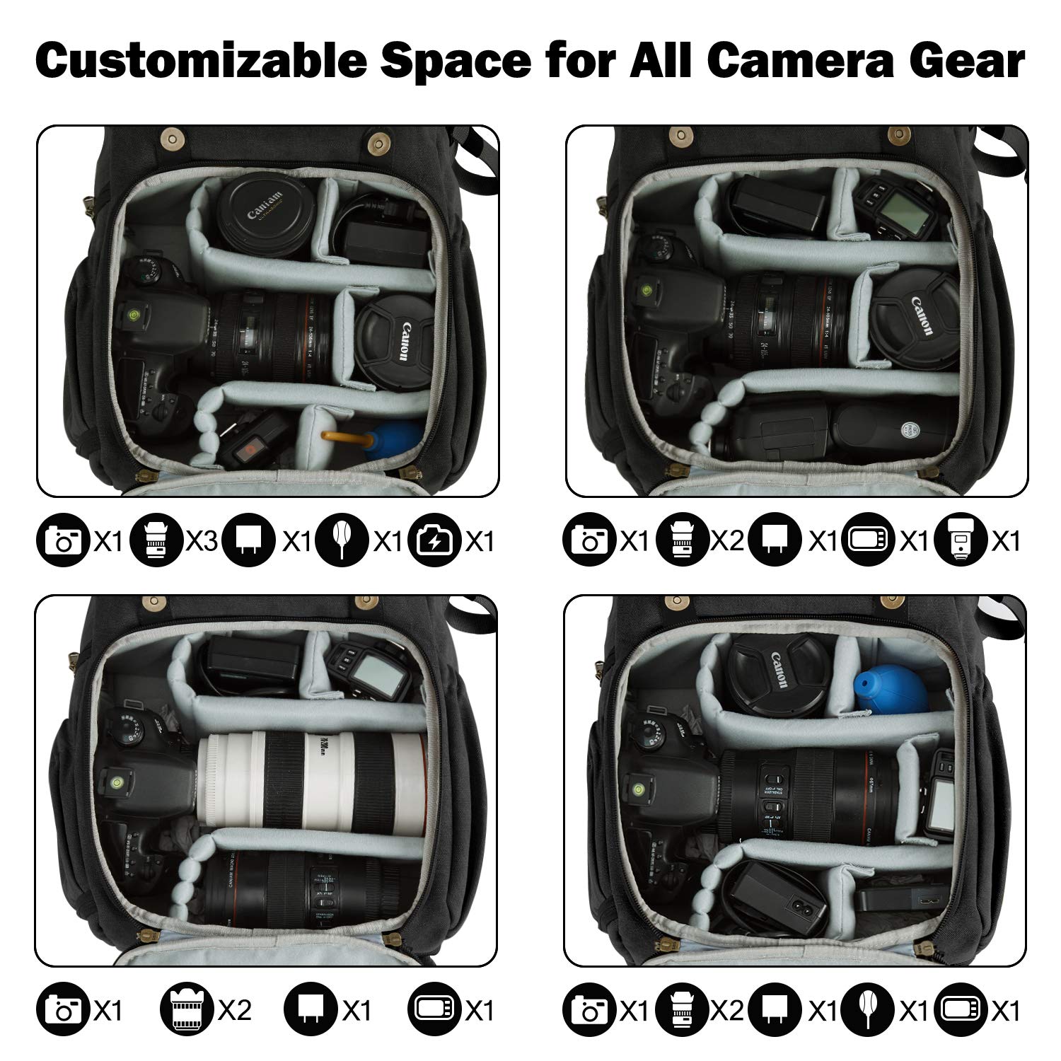 BAGSMART Anti-Theft DSLR SLR Camera Backpack - Waterproof Canvas Photography Bag with Rain Cover, Fits 15