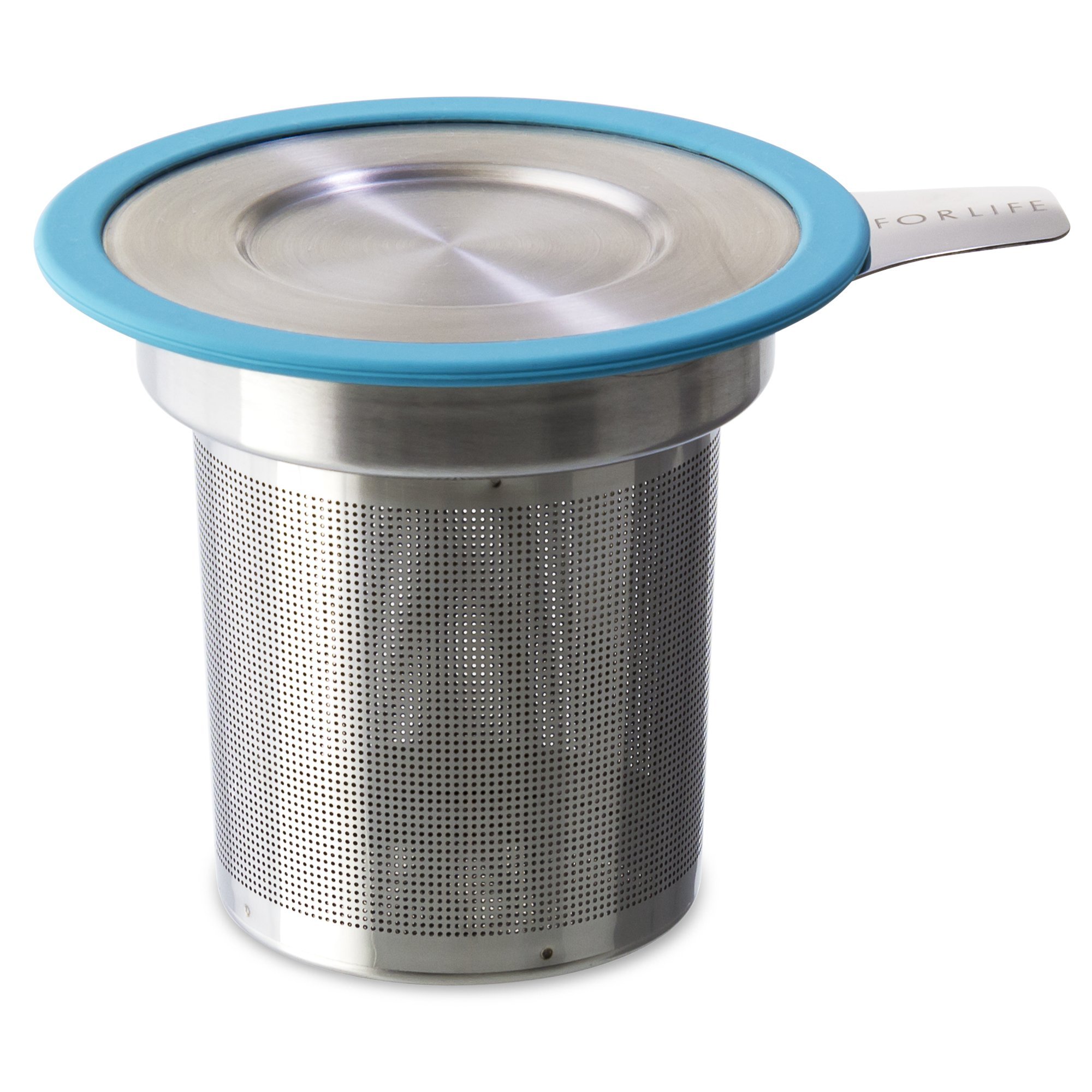 Premium FORLIFE Brew-in-Mug Extra-Fine Mesh Tea Infuser with Lid - Turquoise - Perfect for Loose Leaf Tea, Herbal Tea & Iced Tea Brewing at Home, Office or Travel