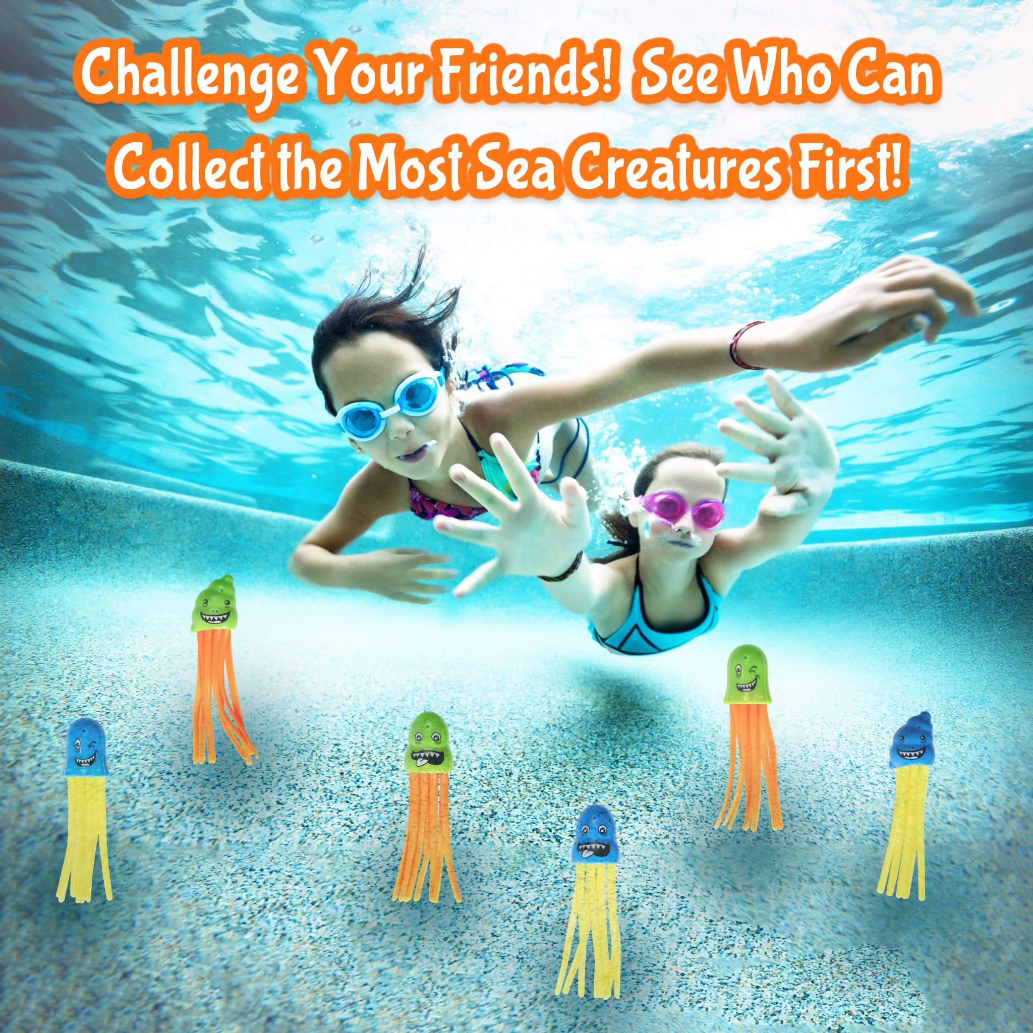Kids' Play Diving Pool Toys - 6 Pack Colorful Octopus & Jellyfish Swimming Pool Toys for Toddlers | Fun Water Games for Beach, Backyard & Summer Pool Parties
