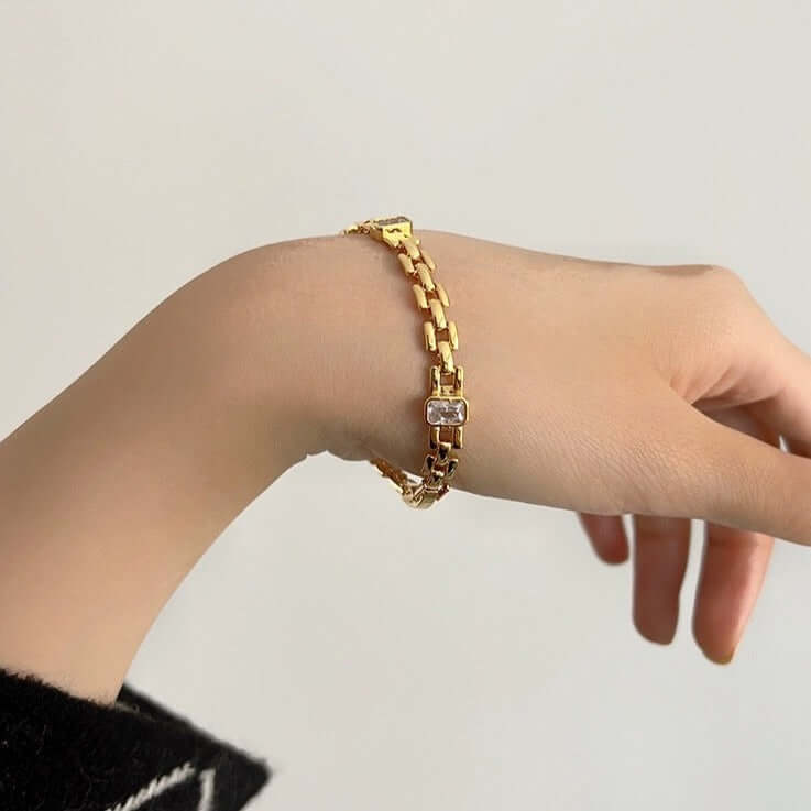18K Gold CZ Watchband Chain Bracelet for Women - Luxury Adjustable Wristband for Watches | QT2203 | Perfect for Parties, Weddings & Everyday Wear