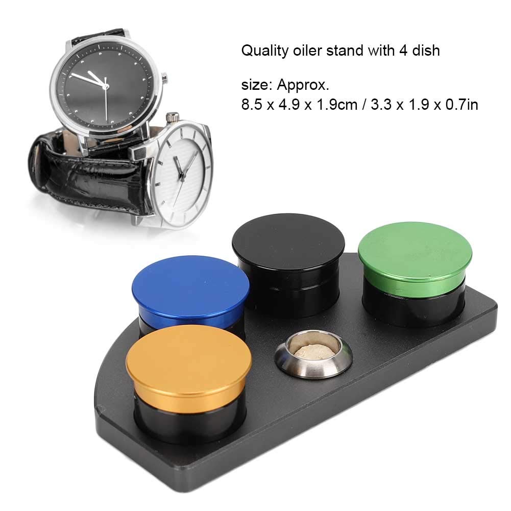 BTIHCEUOT Professional Watch Oil & Grease Cup Holders Set - 4 Dish Watch Oiler Dip Tool with Repair Kit for Watchmakers | Perfect for Watch Repair, Maintenance & Lubrication in Jewelry Workshops & Home DIY