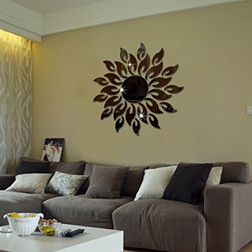 3D Stereoscopic Acrylic Wall Sticker Mirror - Sunflower Design for Bedroom, Living Room & Sofa Decor - Black Mirror Sticker for Home Wall Decoration | Perfect for Nursery, Dorm, Office & Interior Design