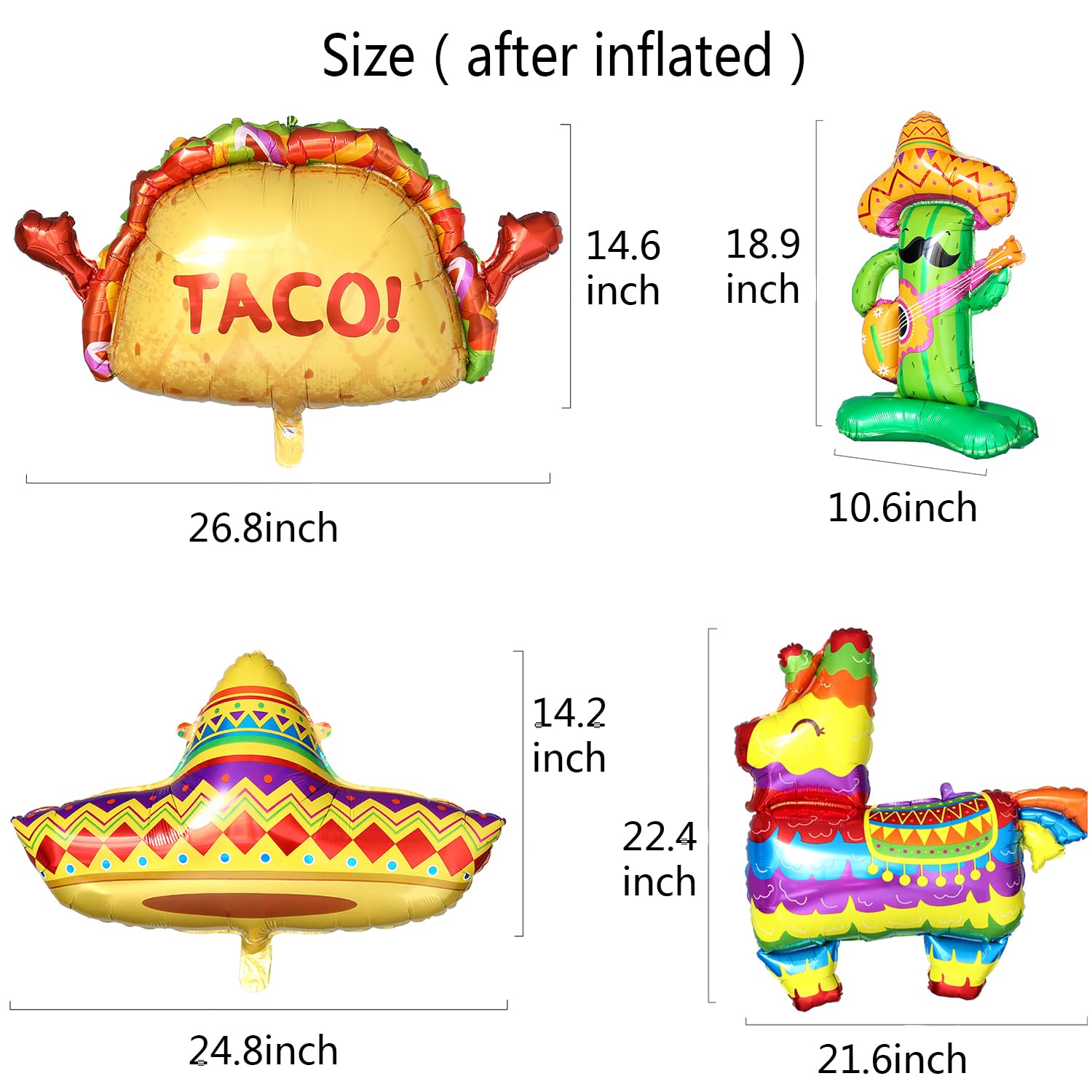 8Pcs Mexican Fiesta Party Decorations - Taco, Llama, Cactus & Sombrero Mylar Foil Balloons for Cinco De Mayo, Taco Tuesday, Birthday Parties & Carnival Celebrations - Perfect for Mexican Theme Decor, Backyard BBQs and Cultural Events