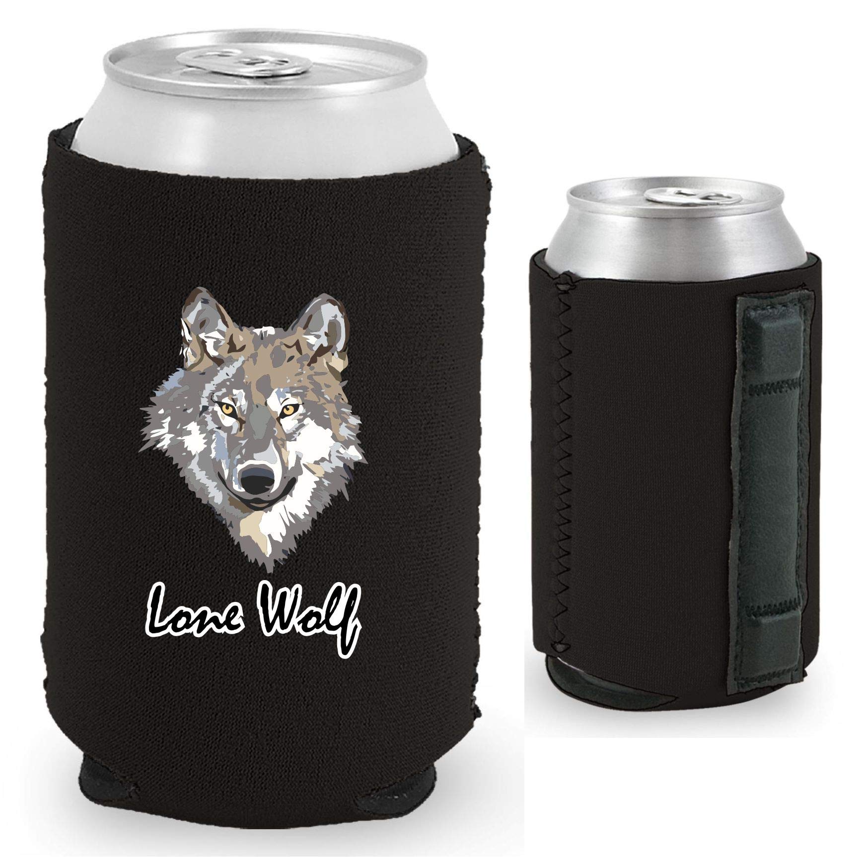 Lone Wolf Magnetic Can Cooler - Insulated Beer Can Holder for Camping, Fishing, and Outdoor Adventures (Black, 1 Pack) - Perfect for BBQs, Tailgating, and Beach Parties