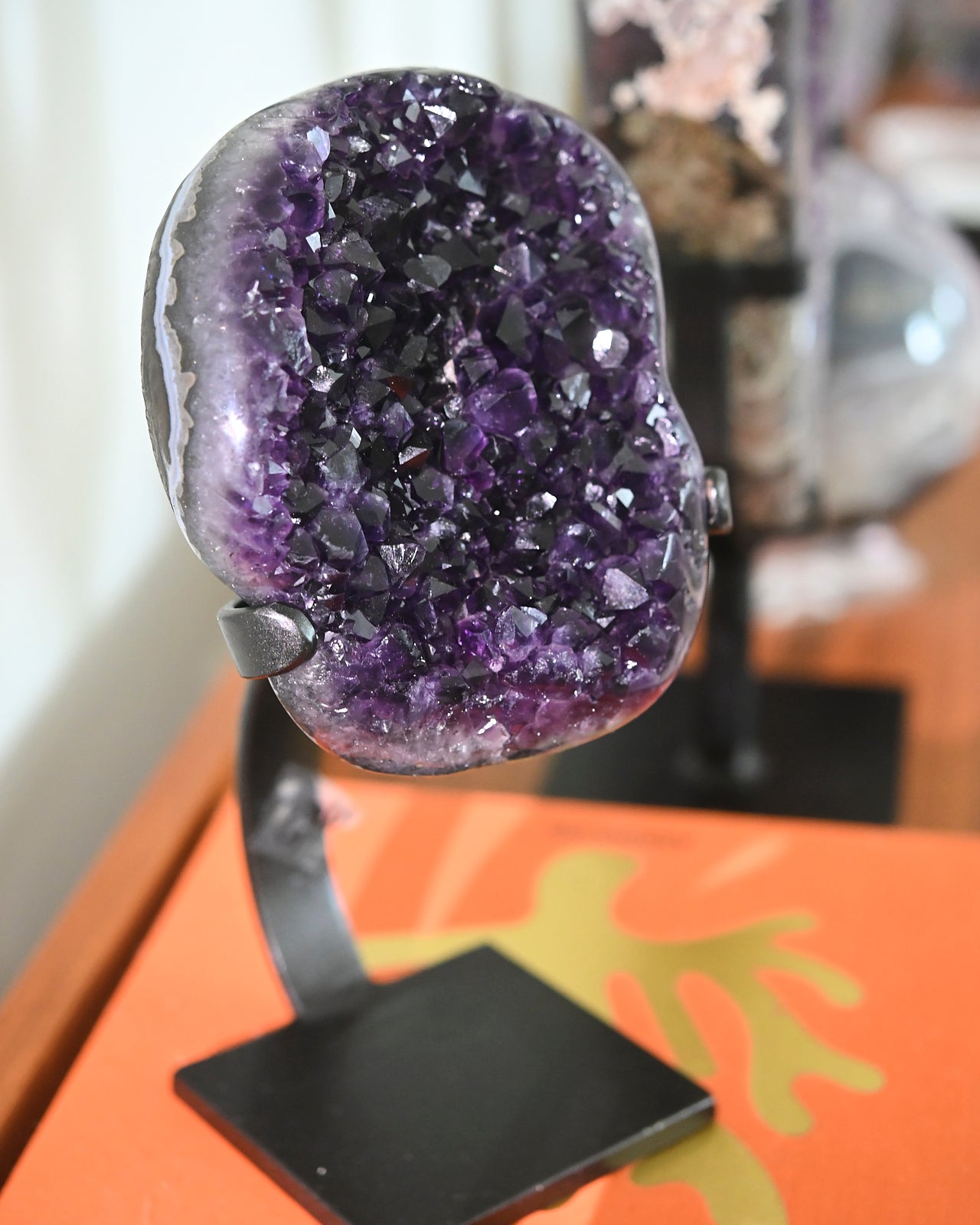 Natural Amethyst Crystal Geode on Wooden Stand - 5.5 lbs Healing Stone for Home Decor, Meditation & Spiritual Gifts
