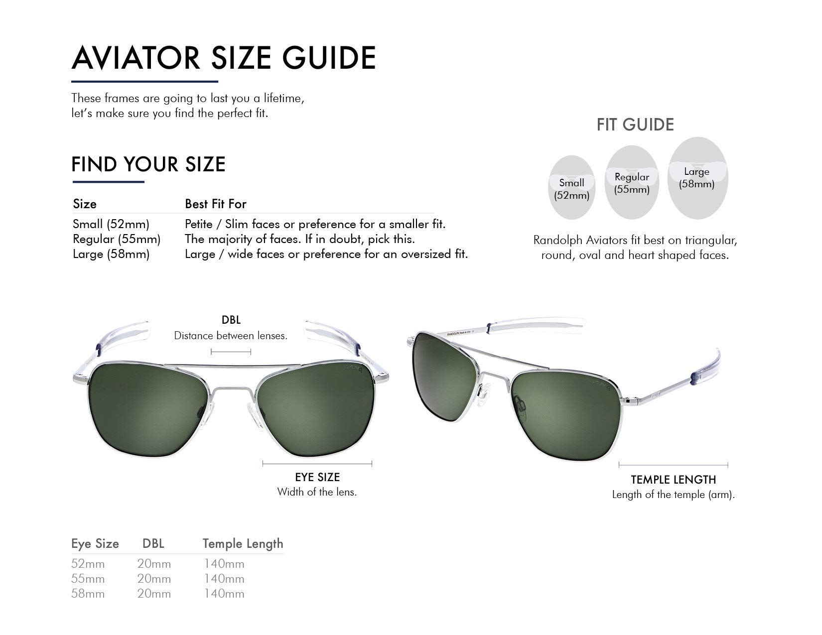 Randolph USA Classic Aviator Sunglasses - Polarized UV400 Protection for Men & Women - Perfect for Driving, Outdoor Sports & Fashion Accessories