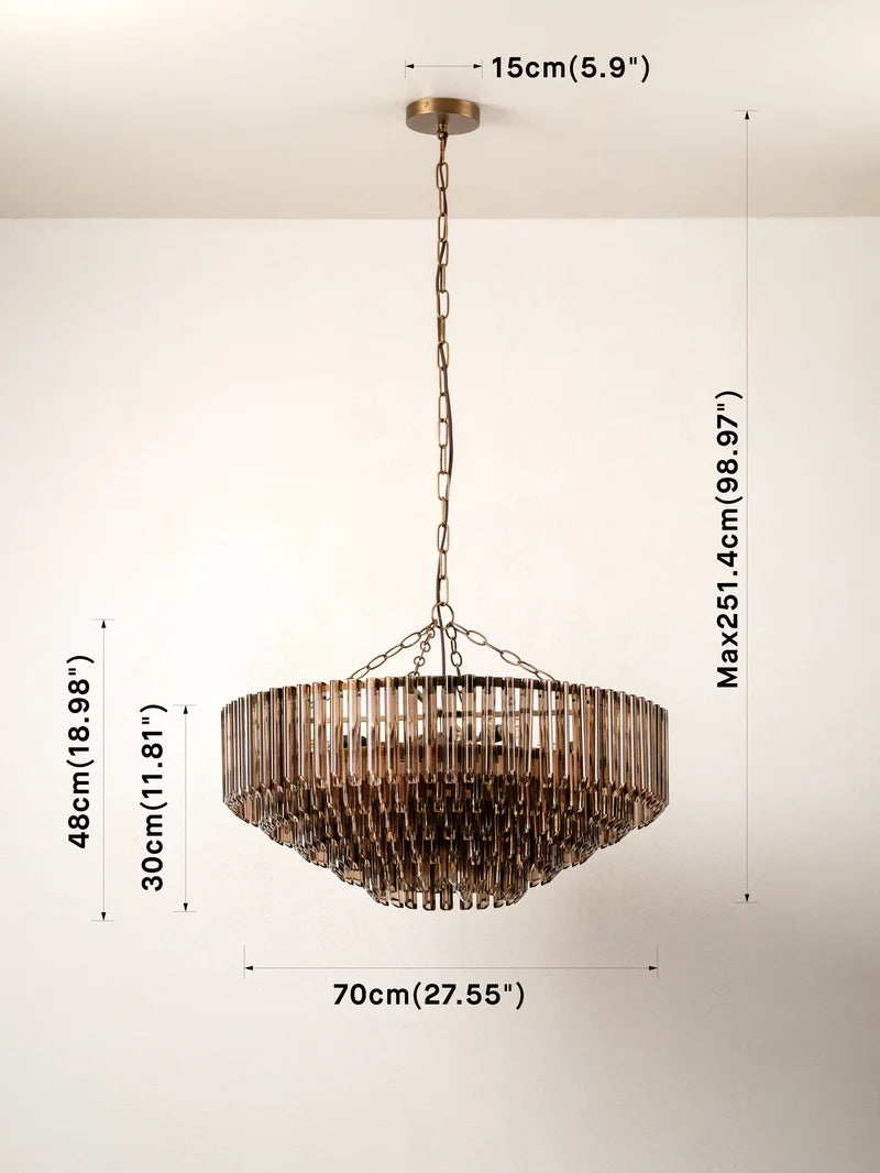 Petalia 9-Light Bronze Chandelier with Smoked Chocolate Glass Tubes - Elegant Dining Room & Living Room Lighting Fixture for Home Decor