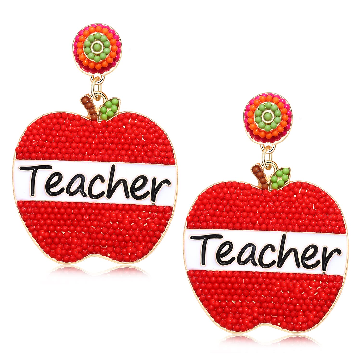 Beaded Pencil Dangle Earrings for Women - Rainbow Statement Teacher Jewelry - Back to School & Teacher Appreciation Gift - Perfect for Classroom, Office & Everyday Wear