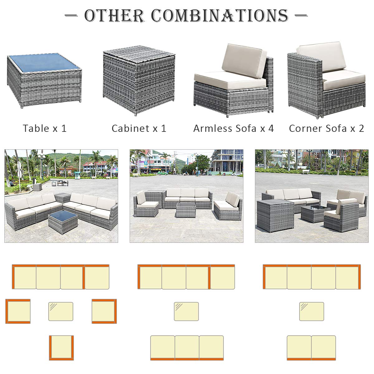 8-Piece Outdoor Patio Furniture Set - Rattan Wicker Sofa Sectional with Coffee Table, Cushions & Storage Box - Garden Backyard Conversation Set for Relaxing & Entertaining