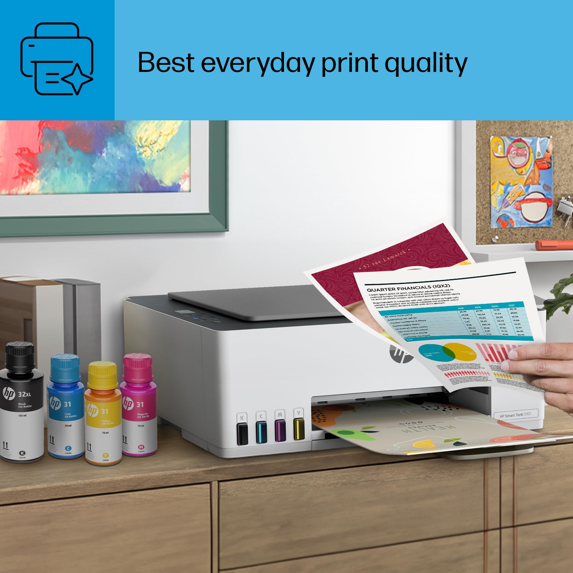 HP Smart Tank 5101 Wireless All-in-One Ink Tank Printer with 2 Years of Ink Included - Print, Scan, Copy - Best for Home & Office Use - Refillable Ink Tank System (1F3Y0A) - Perfect for Remote Work, School Projects, and Small Business Printing Needs