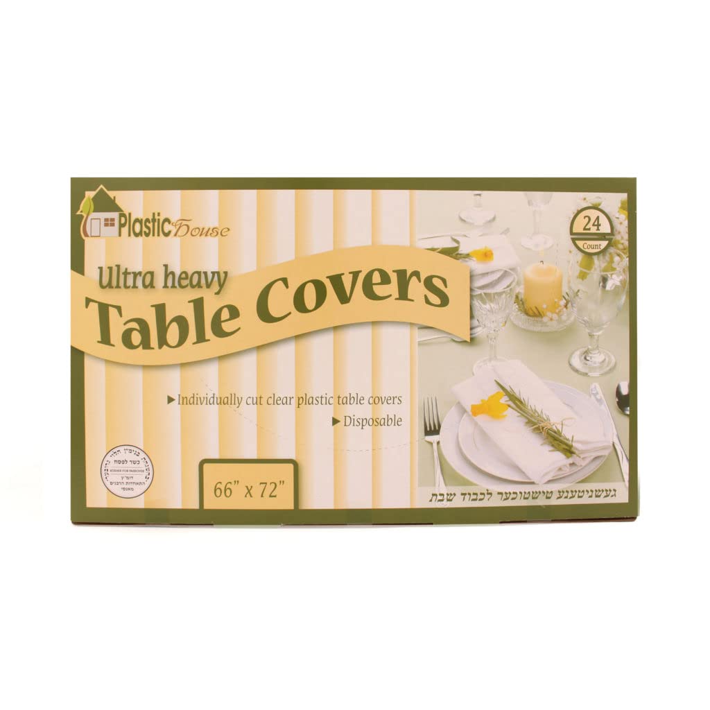 Nicole Fantinis Disposable Clear Ultra Heavy Duty Table Cover Protector - 66x72 Inch, 24 Count (10 Pack) - Perfect for Shabbos, Parties, Picnics & All Occasions - Waterproof & Durable Table Protection for Events, Holidays & Daily Use