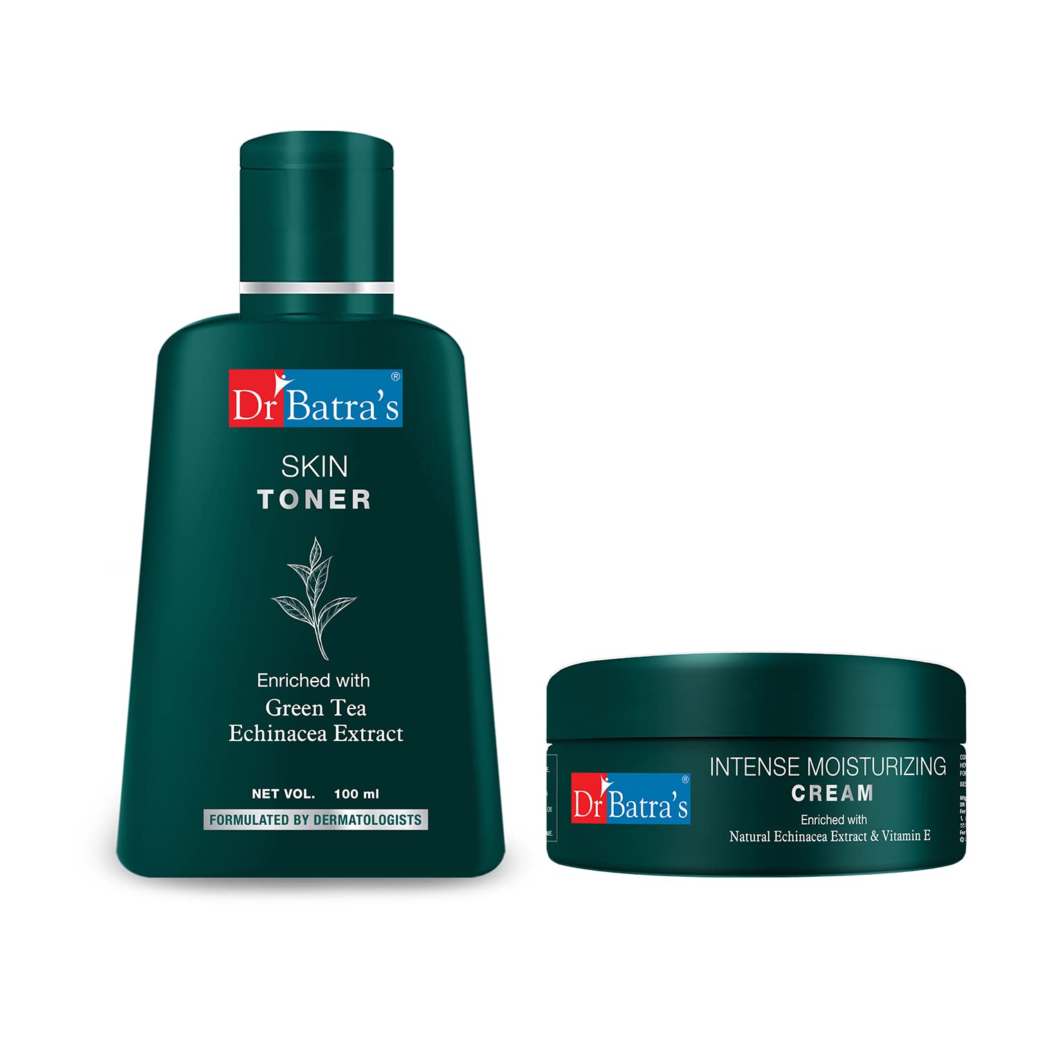 Dr. Batra's Intense Moisturizing Cream with Natural Echinacea & Vitamin E (100g) + Skin Toner (100ml) - Hydrating Face Moisturizer for Dry Skin - Daily Skincare Routine for Women & Men