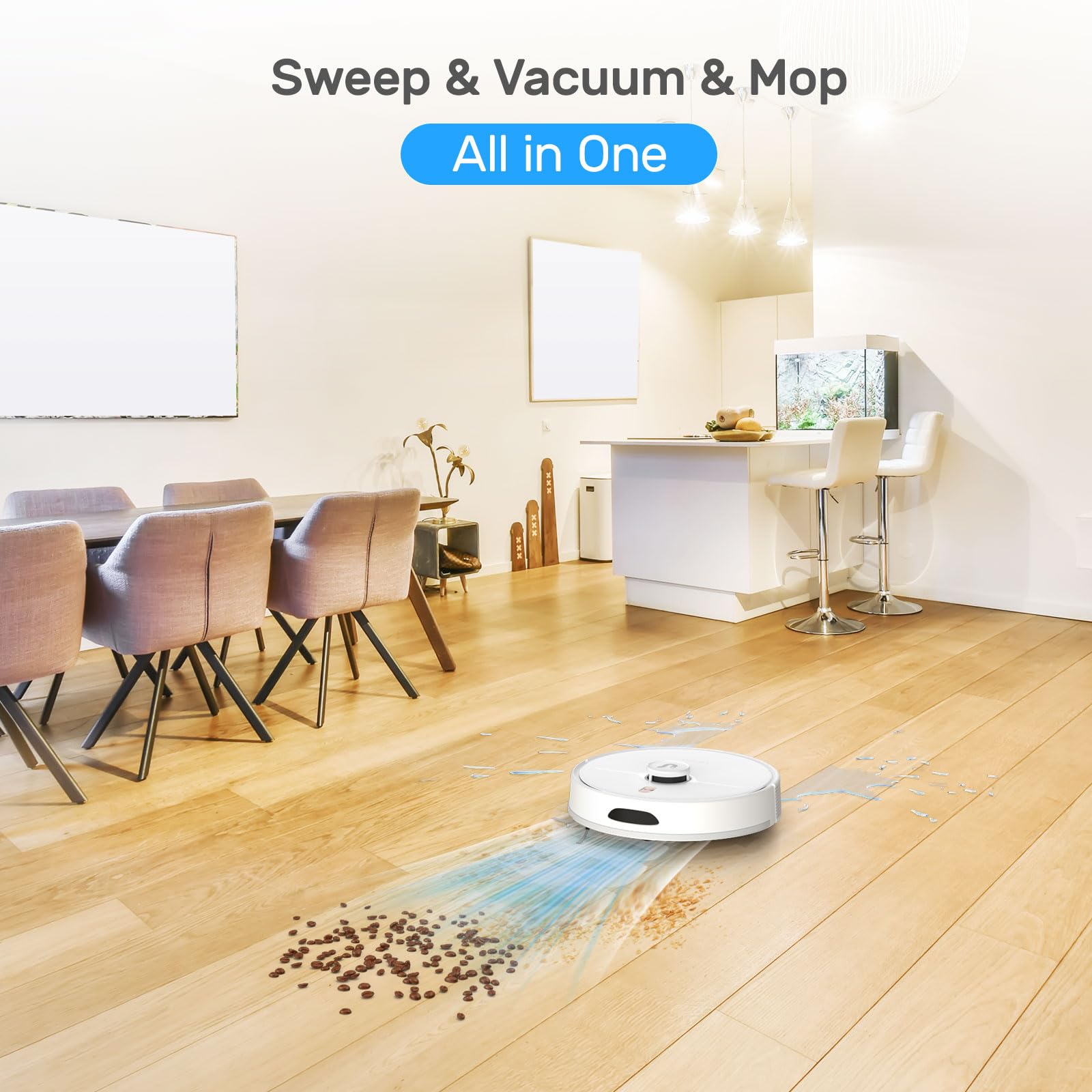 Verefa Robot Vacuum and Mop Combo - 5000Pa Strong Suction, 260min Runtime, LiDAR Navigation with 5 Editable Maps, Wi-Fi/App/Alexa Control - Ideal for Low Carpet, Pet Hair, Hardwood Floors - Perfect for Daily Home Cleaning and Pet Owners