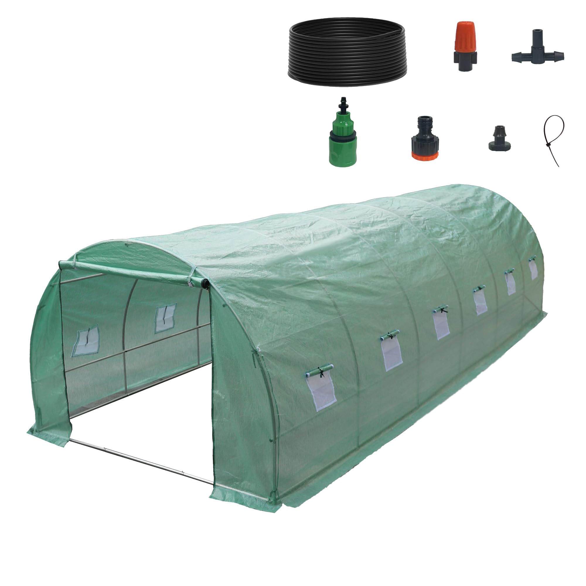 19.7x9.8x6.5 Ft Walk-in Greenhouse with Watering System | Heavy-Duty Portable Greenhouse Tunnel | PE Cover with Roll-up Zipper Door & Window | Perfect for Outdoor Gardening, Plant Protection & Year-Round Growing