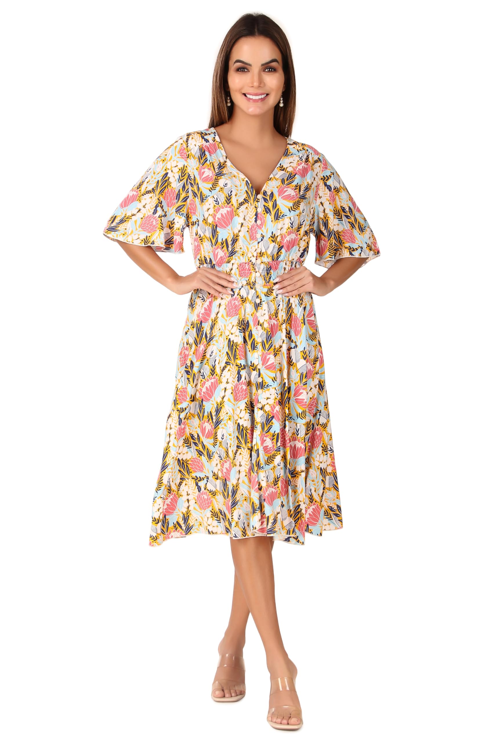BoheeWohee Women's Floral Print Button Up Spring Summer Dress 2025 - Casual Flowy Maxi Dress for Beach, Vacation & Outdoor Activities