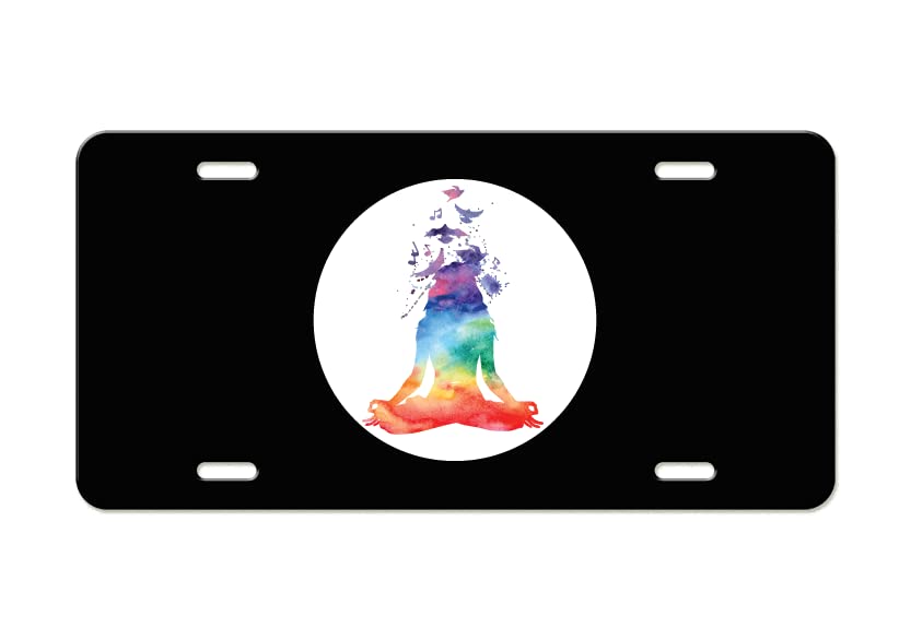 Watercolor Yoga Lotus Position Black Aluminum License Plate - Yoga Studio Decor, Meditation Room Sign, Spiritual Gift for Yogis