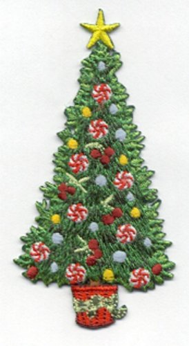 Christmas Tree with Yellow Star Embroidered Iron-On Patch - DIY Holiday Decor for Jackets, Hats & Bags | Festive Sewing Craft Supplies