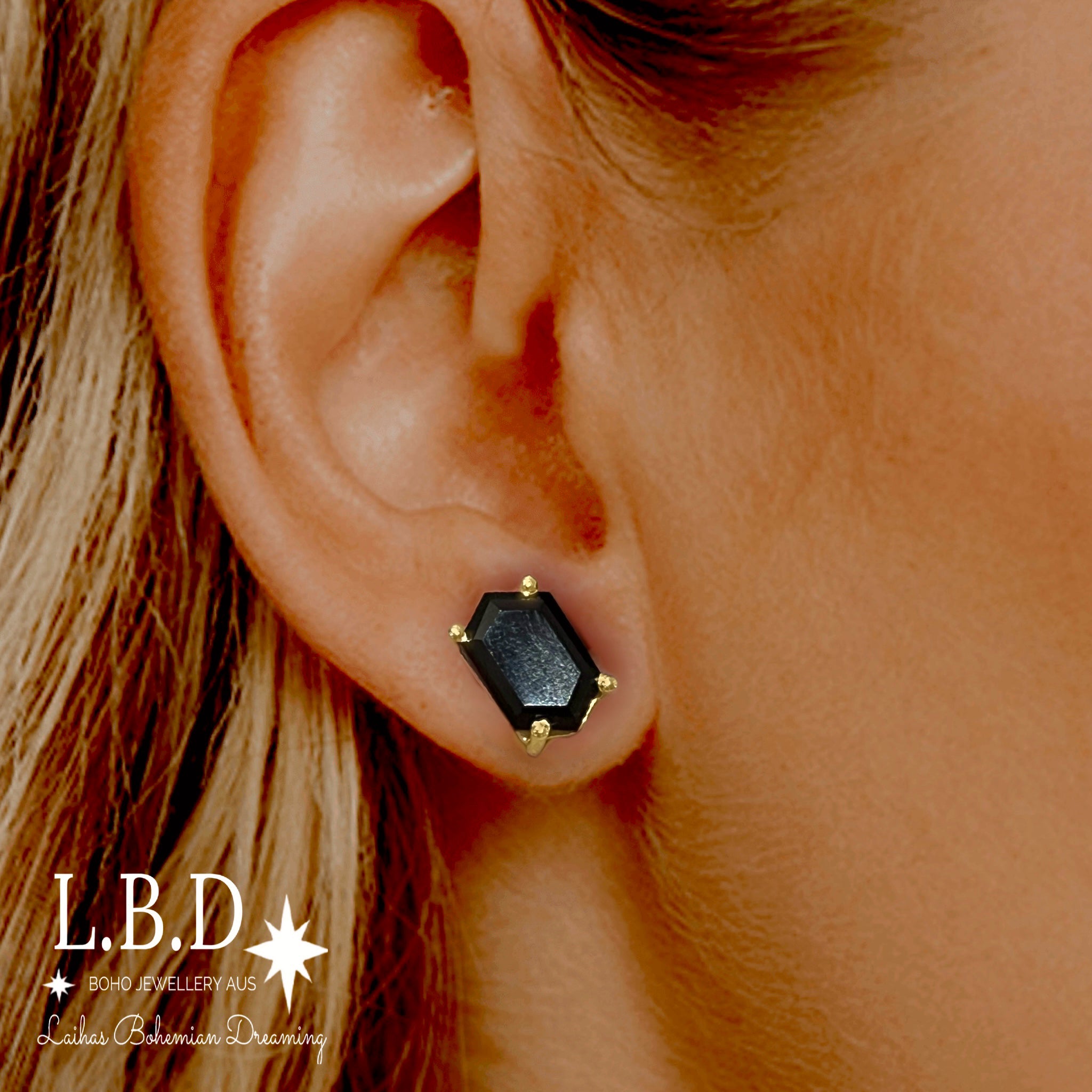 Hexagon Crystal Gold Onyx Stud Earrings for Women - Elegant Geometric Jewelry for Parties, Weddings & Everyday Wear