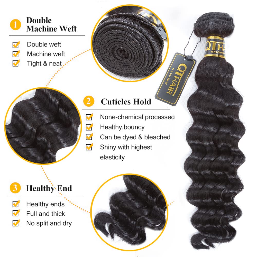 QTHAIR 14A Brazilian Loose Deep Wave Human Hair Bundle - 100% Unprocessed Virgin Hair Weave (18 Inch) for Natural Wet & Wavy Curls | Perfect for Protective Styles, Weaves & Extensions