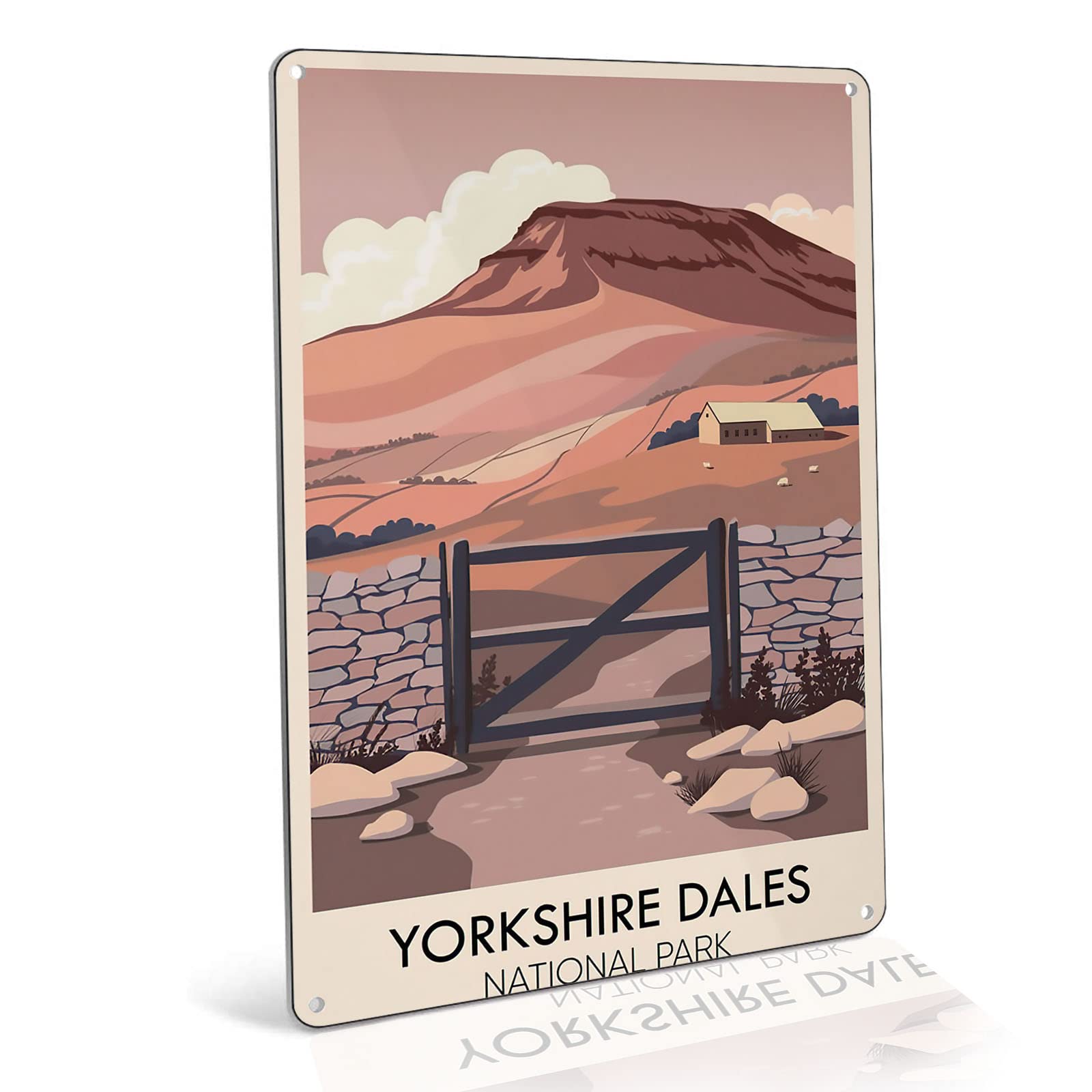 Vintage Metal Wall Art Poster - 12x16 Inch Gold Metal Wall Decor, Yorkshire Dales National Park Travel Poster, British Railway Retro Art for Living Room, Bedroom & Office Decoration
