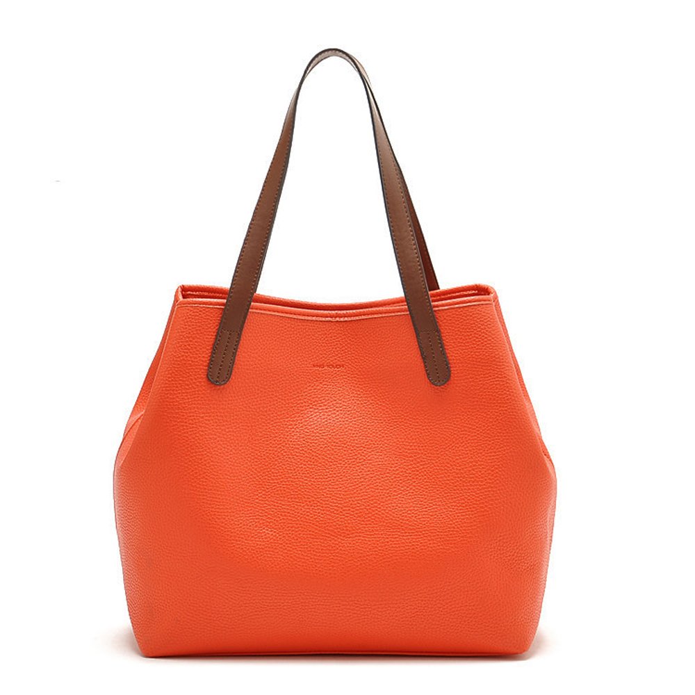 Stylish Women's PU Leather Tote Bag with Snap Closure - Fashionable Shoulder Handbag in Orange for Work, Travel & Daily Use