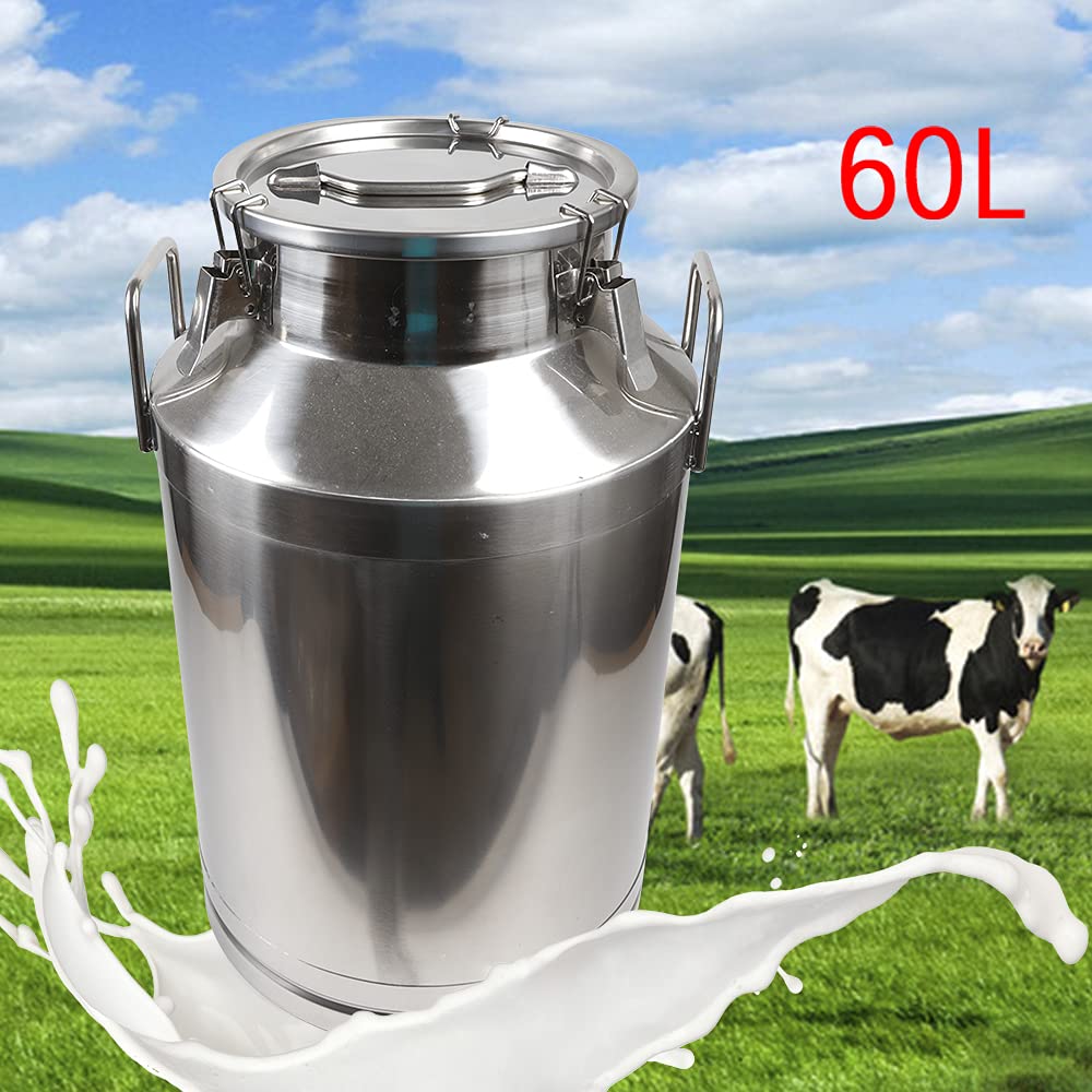 60L/15.85 Gallon Stainless Steel Milk Can with Silicone Seal - Food Grade Transport Barrel for Milk, Oil, Wine - Durable Pail Bucket Jug for Farm, Brewery & Commercial Use