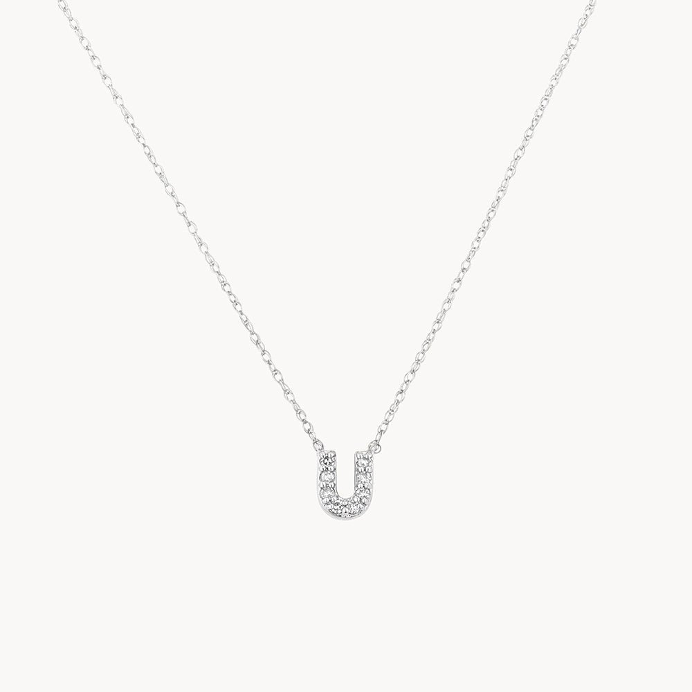 Diamond Letter U Necklace in Sterling Silver - Elegant Personalized Jewelry for Women, Perfect for Gifts, Anniversaries & Everyday Wear