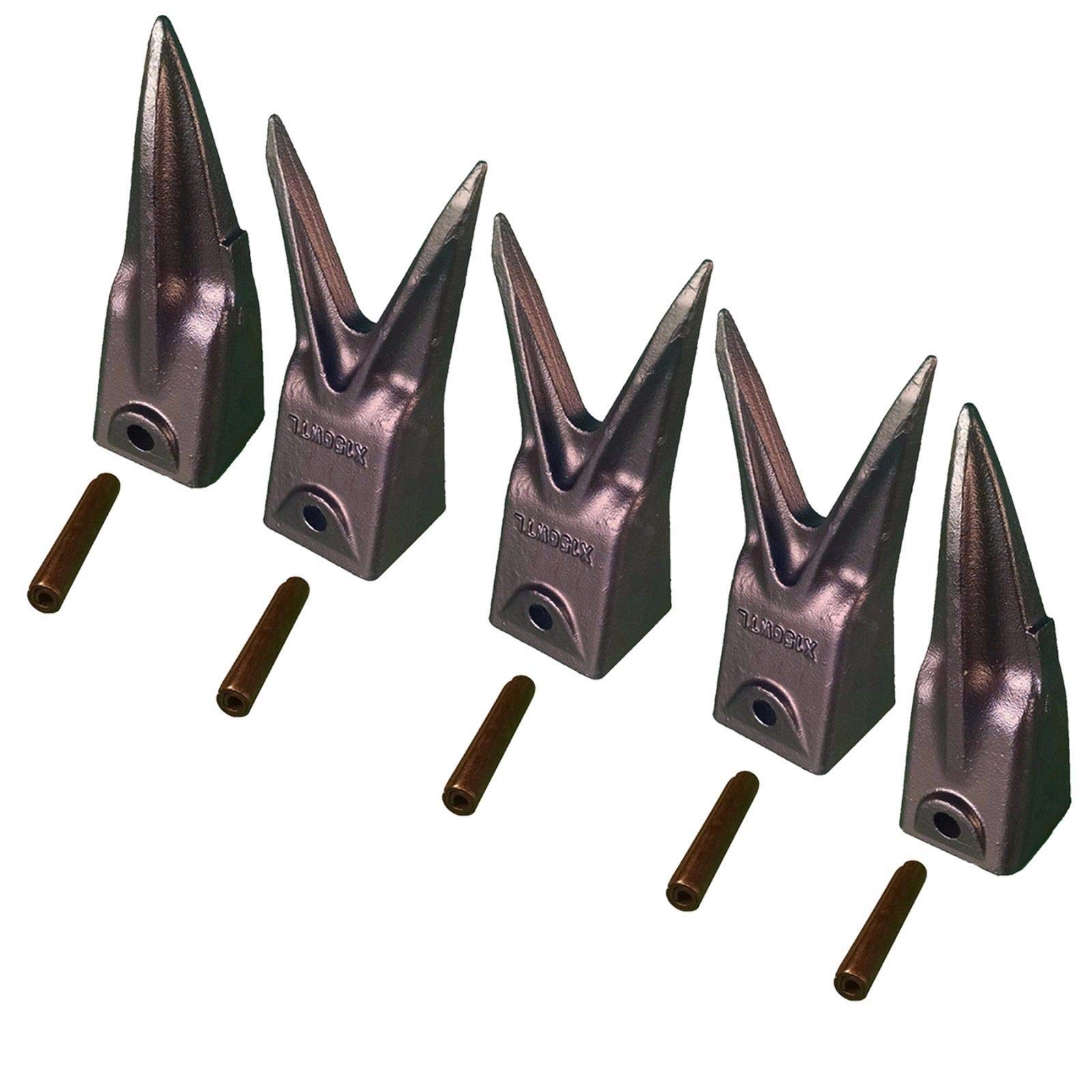 Hensley Style Tiger & Twin Tiger Bucket Teeth with Roll Pins - X156TL & X156WTL Replacement Parts for Excavator & Loader - Heavy Duty Construction Equipment Accessories for Digging & Trenching
