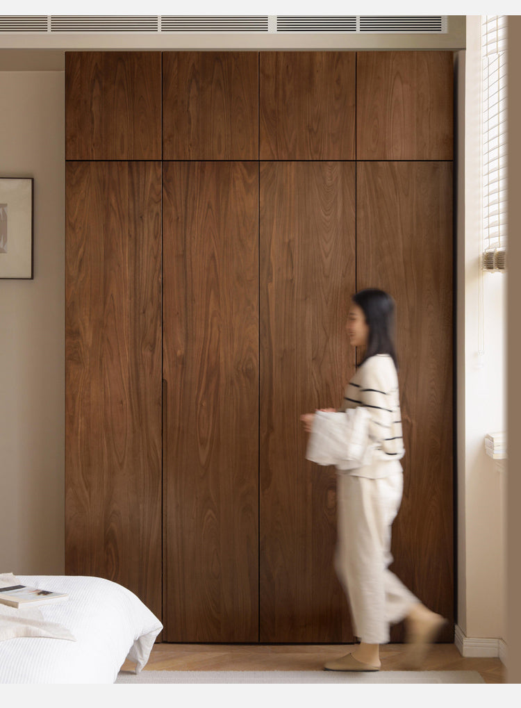 Premium Black Walnut Solid Wood Wardrobe - Double Door Closet with Mirror | Spacious Storage for Bedroom, Walk-in Closet & Guest Room Organization