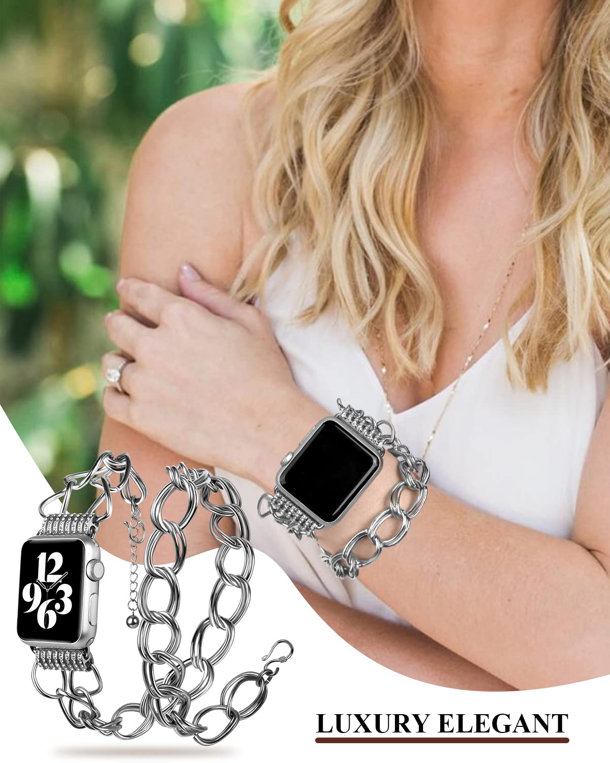 VIQIV Luxury Metal Strap Compatible with Apple Watch Ultra/Series 8/7/6/5/4/3/2/1/SE (38mm 40mm 41mm 42mm 44mm 45mm 49mm) - Elegant Starlight Bracelet Band for Women & Girls | Perfect for Work, Parties & Everyday Wear