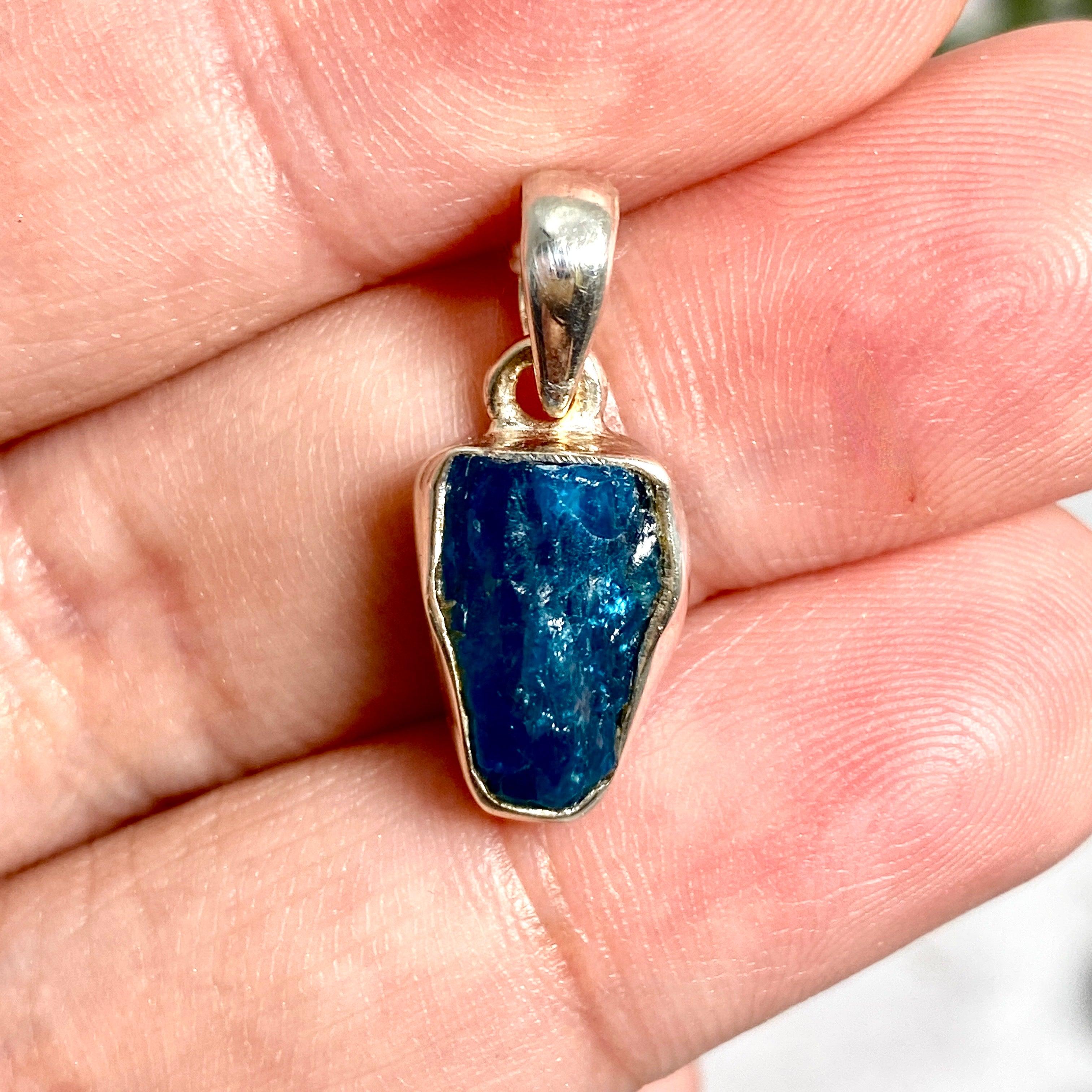 Natural Blue Apatite Raw Stone Pendant Necklace - Healing Crystal Jewelry for Meditation, Energy Work & Spiritual Healing