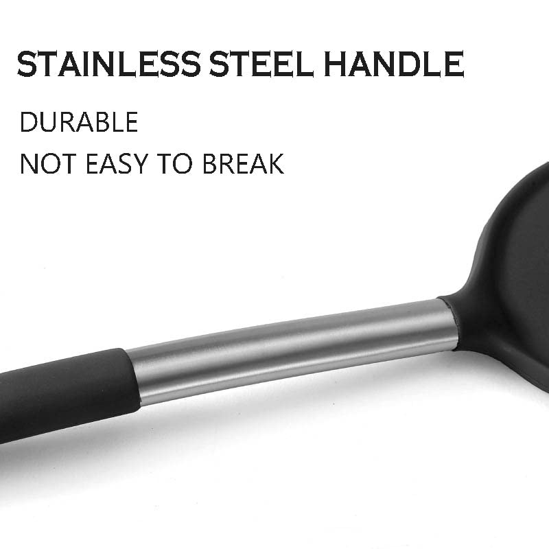 20Pcs Silicone Cooking Utensil Set with Holder - Heat Resistant to 446°F, Stainless Steel Handle Kitchen Tools for Nonstick Cookware - Includes Spatula, Spoon & Whisk - Perfect for Baking, Frying & Everyday Cooking (Black)