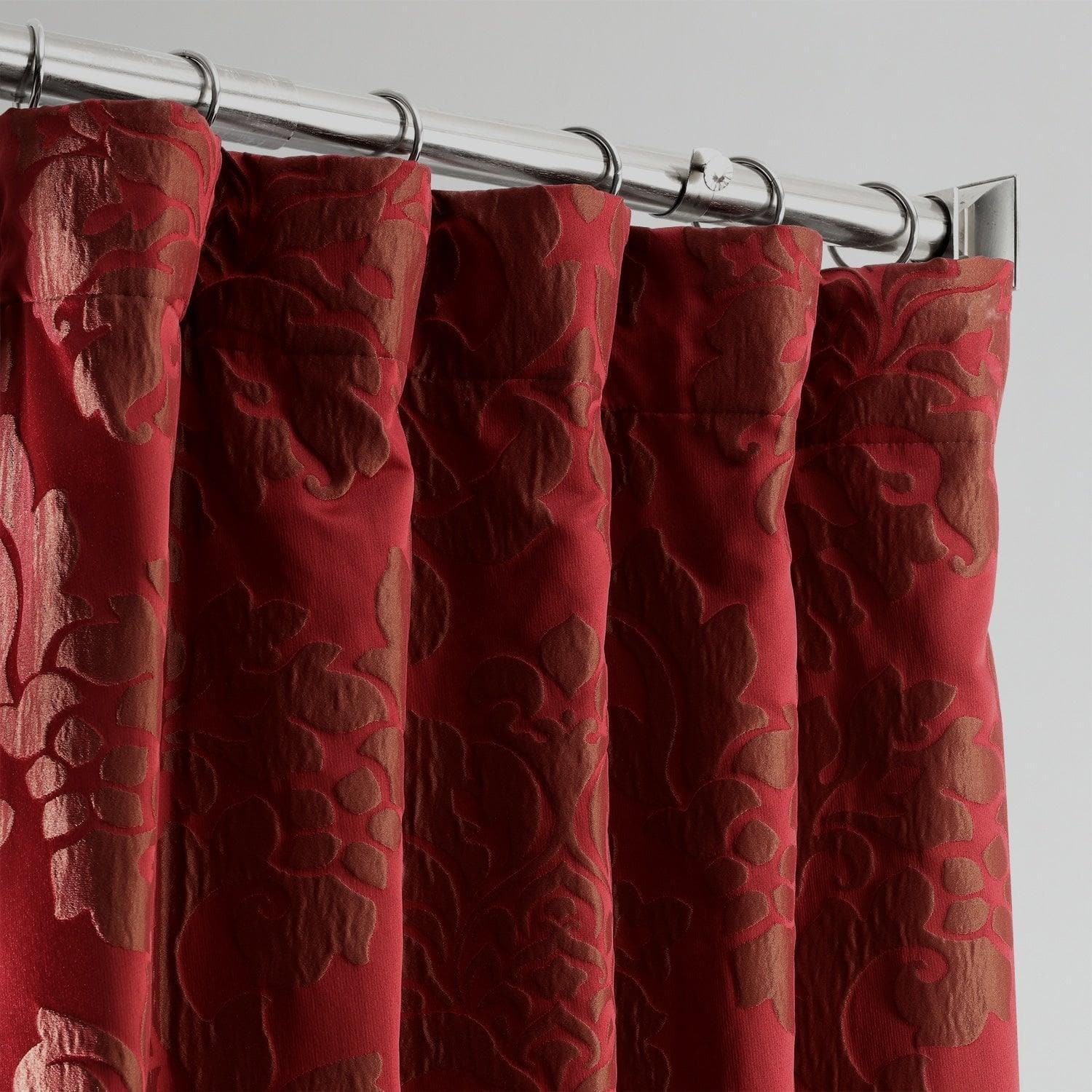 Astoria Red & Bronze Damask Faux Silk Jacquard Blackout Curtains - Elegant Window Treatment for Bedroom & Living Room
