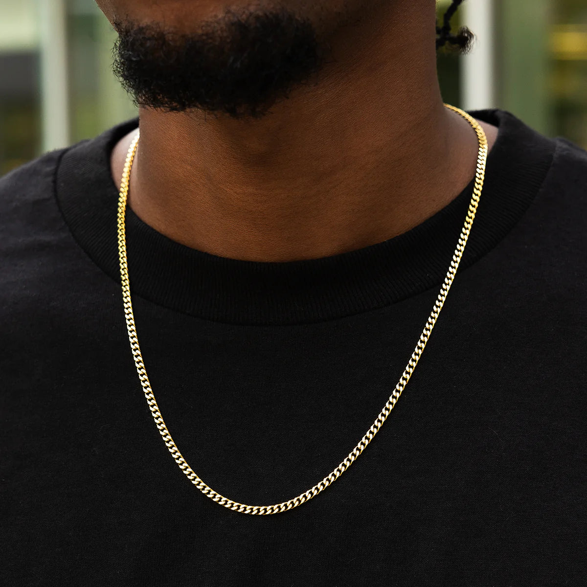 24K Yellow Gold Cuban Link Chain Necklace for Men - 3mm Thick, Durable & Stylish - Perfect for Gifts, Parties & Everyday Wear