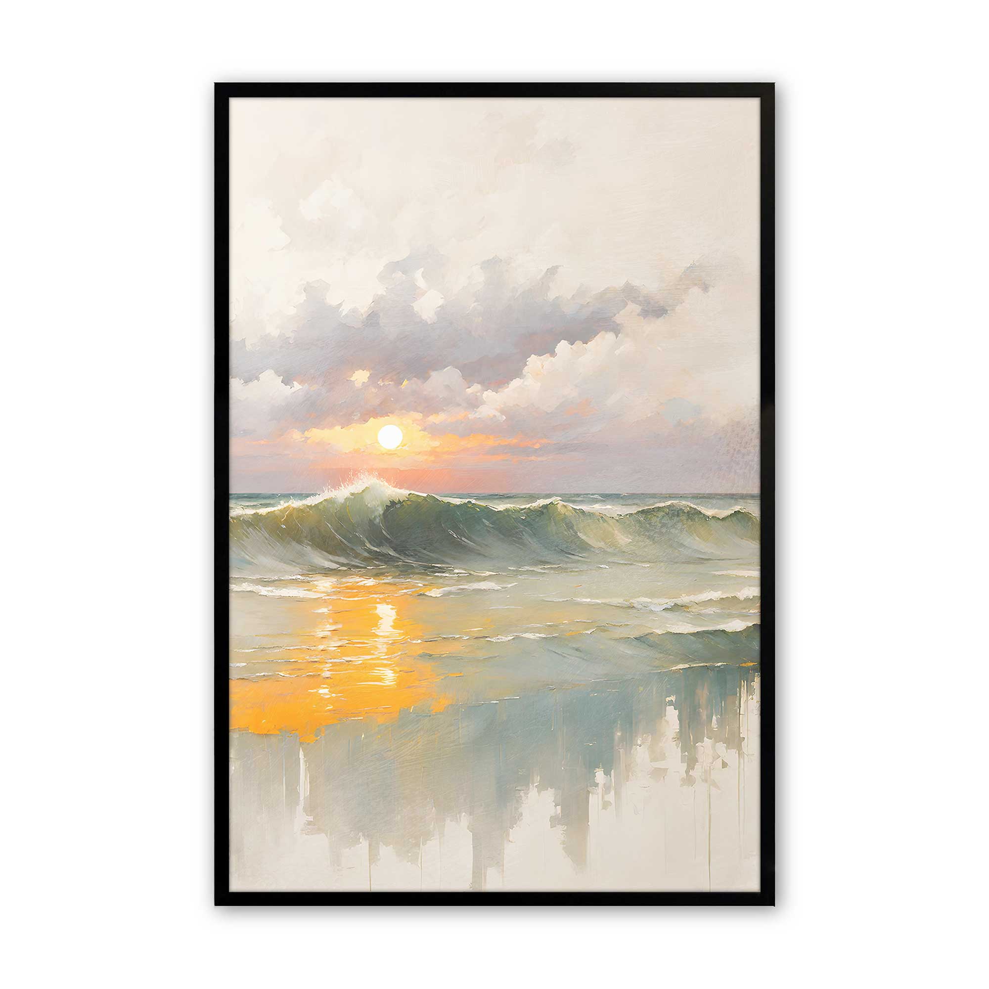 Golden Waves at Sunset - Set of 3 Framed Ocean Wall Art Prints for Beach House Decor, Living Room, Bedroom & Office