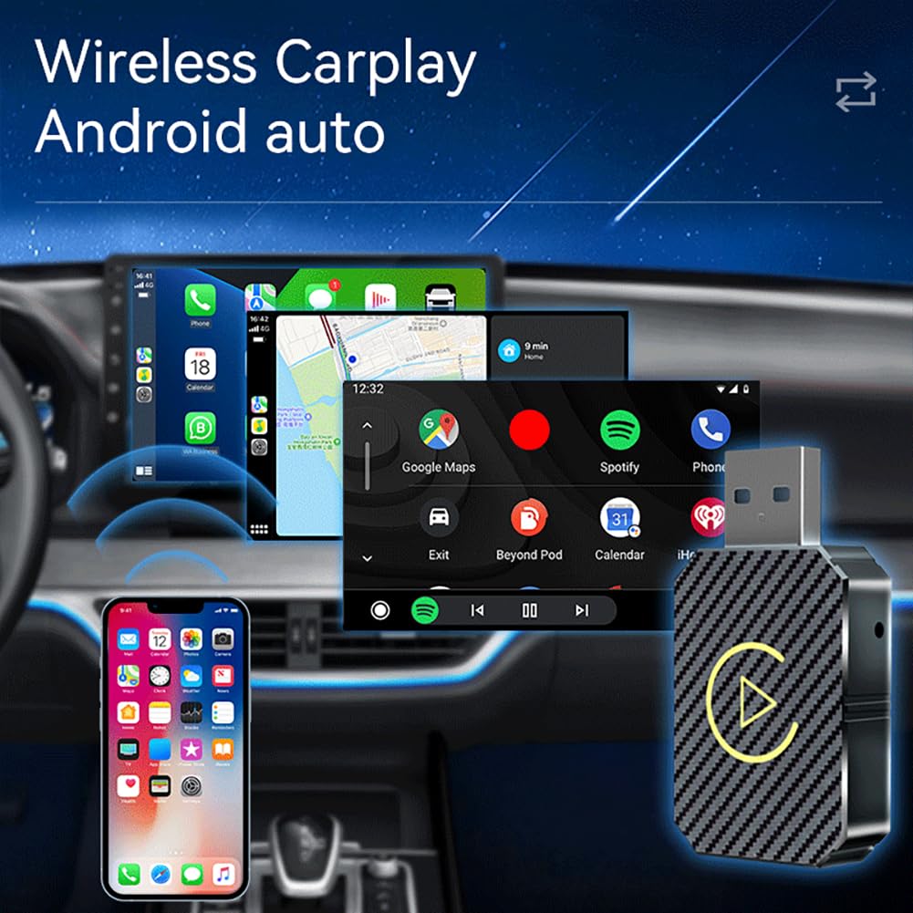 Wireless CarPlay & Android Auto Adapter - Mini USB Plug & Play Converter for iPhone iOS 10+/Android 11+ - Seamless Wired to Wireless Upgrade (Black) | Perfect for Commuting, Road Trips & Hands-Free Driving