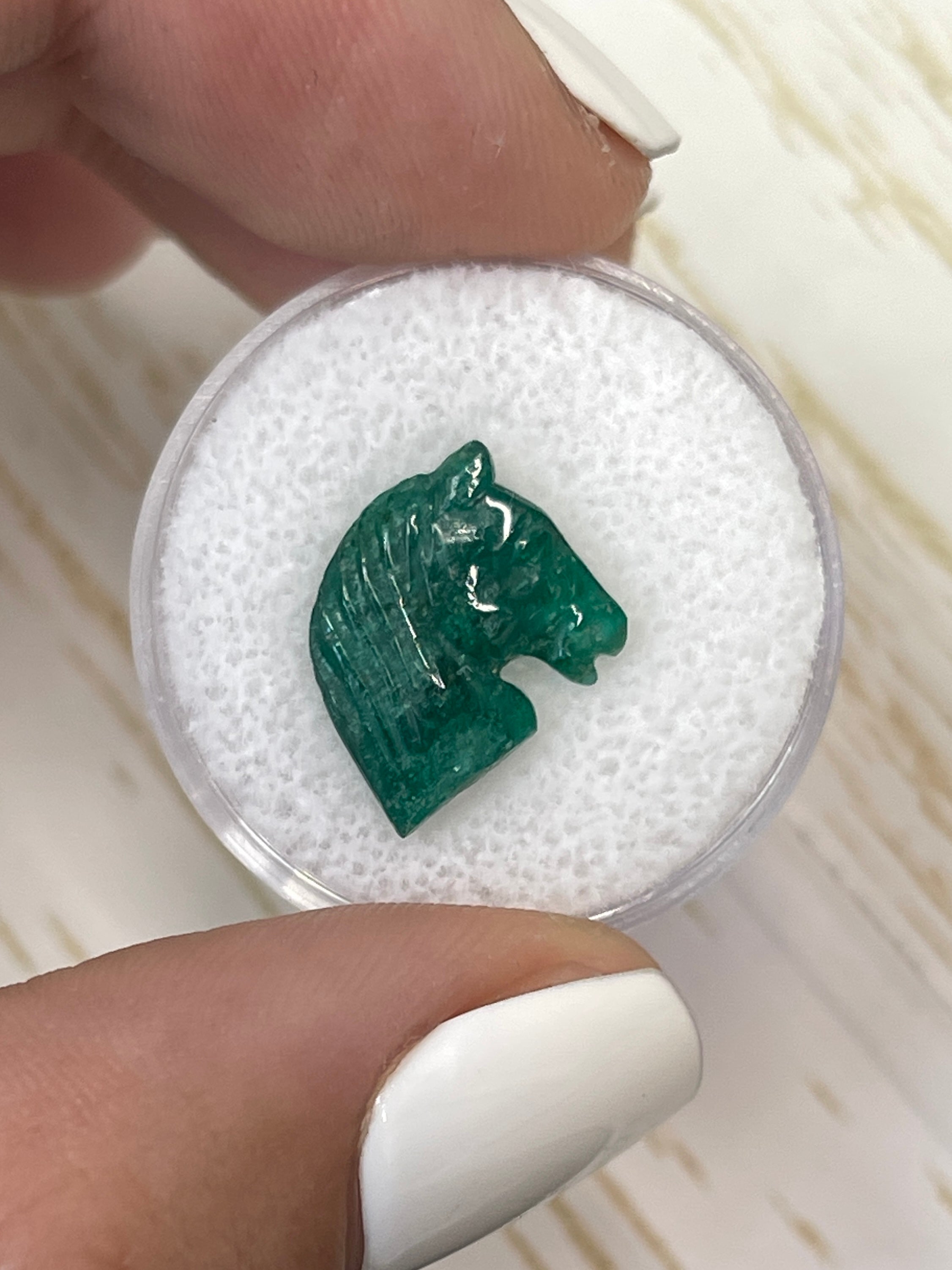 4.28 Carat 16mm x 13mm Genuine Hand-Carved Emerald Horse Head Pendant - Perfect for Jewelry Making, Gift Giving & Spiritual Healing