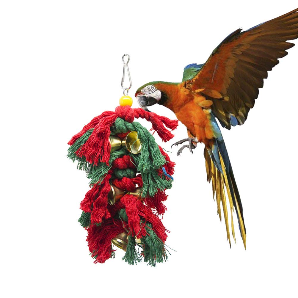 Balacoo Christmas Parrot Chew Toy - Durable Cotton Rope Knot Pulling & Shredding Toy with Swing for Parrots - Perfect for Playtime, Training, and Cage Enrichment