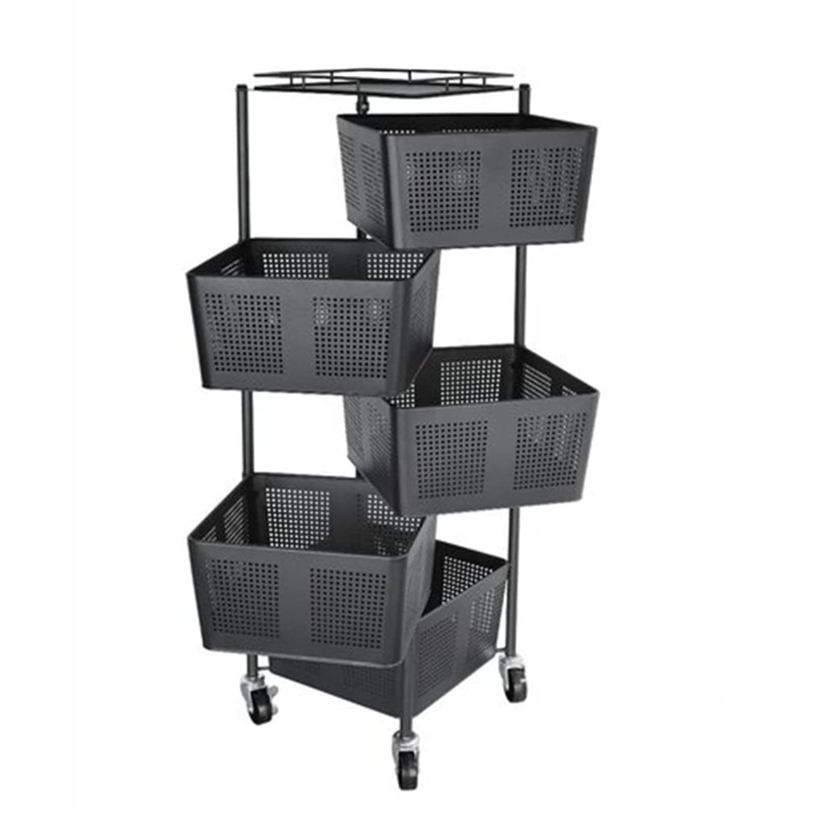 5-Tier Metal Rotating Storage Basket with Lockable Wheels - Multi-Layer Kitchen Shelf Organizer for Vegetables, Potatoes & Pantry Items - Perfect for Kitchen, Living Room & Home Organization (Black)