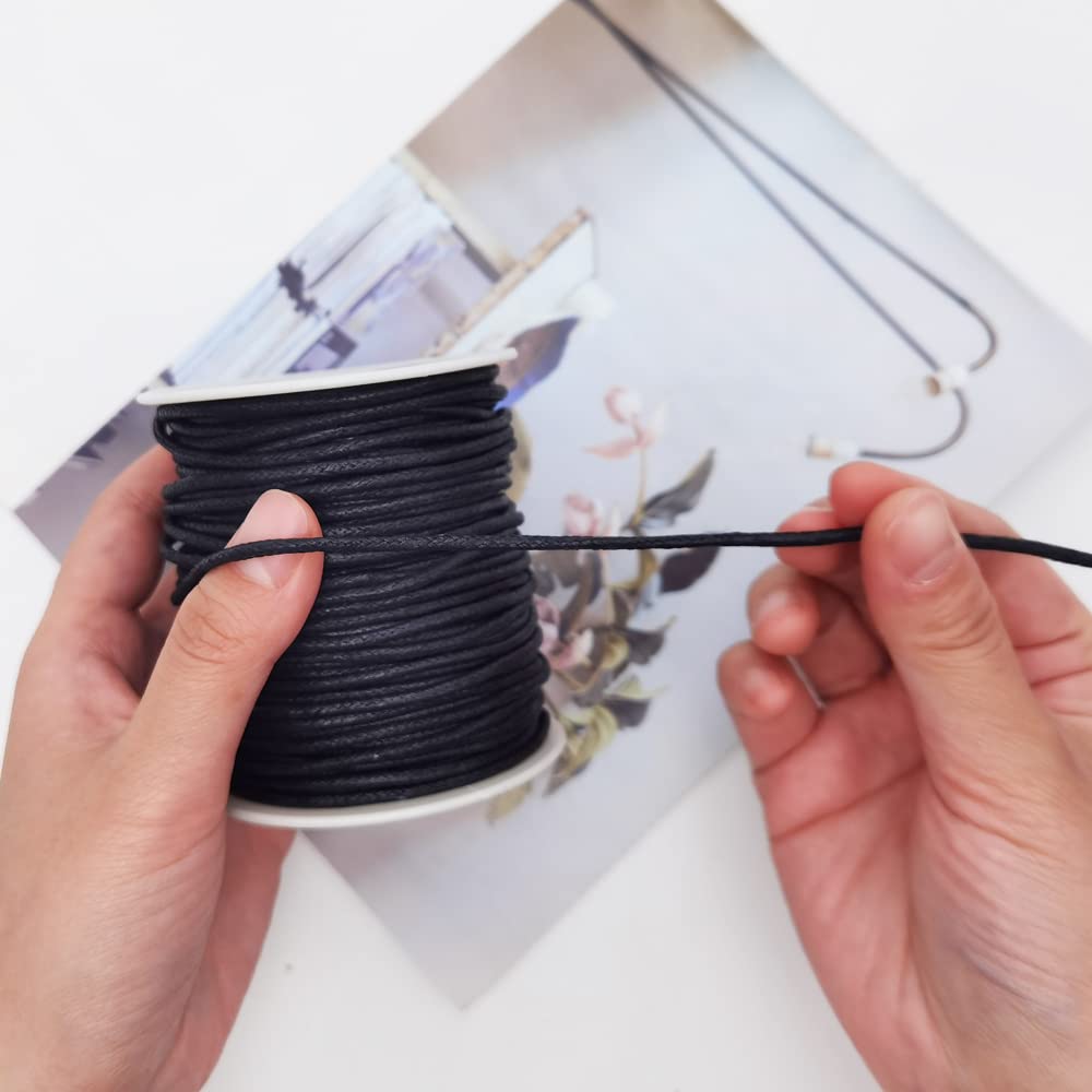 50 Yards 2mm Black Waxed Cotton Cord for Jewelry Making, Beading, Macrame & DIY Crafts - Strong Waxed Thread for Bracelets, Necklaces, Home Decor & Handmade Projects