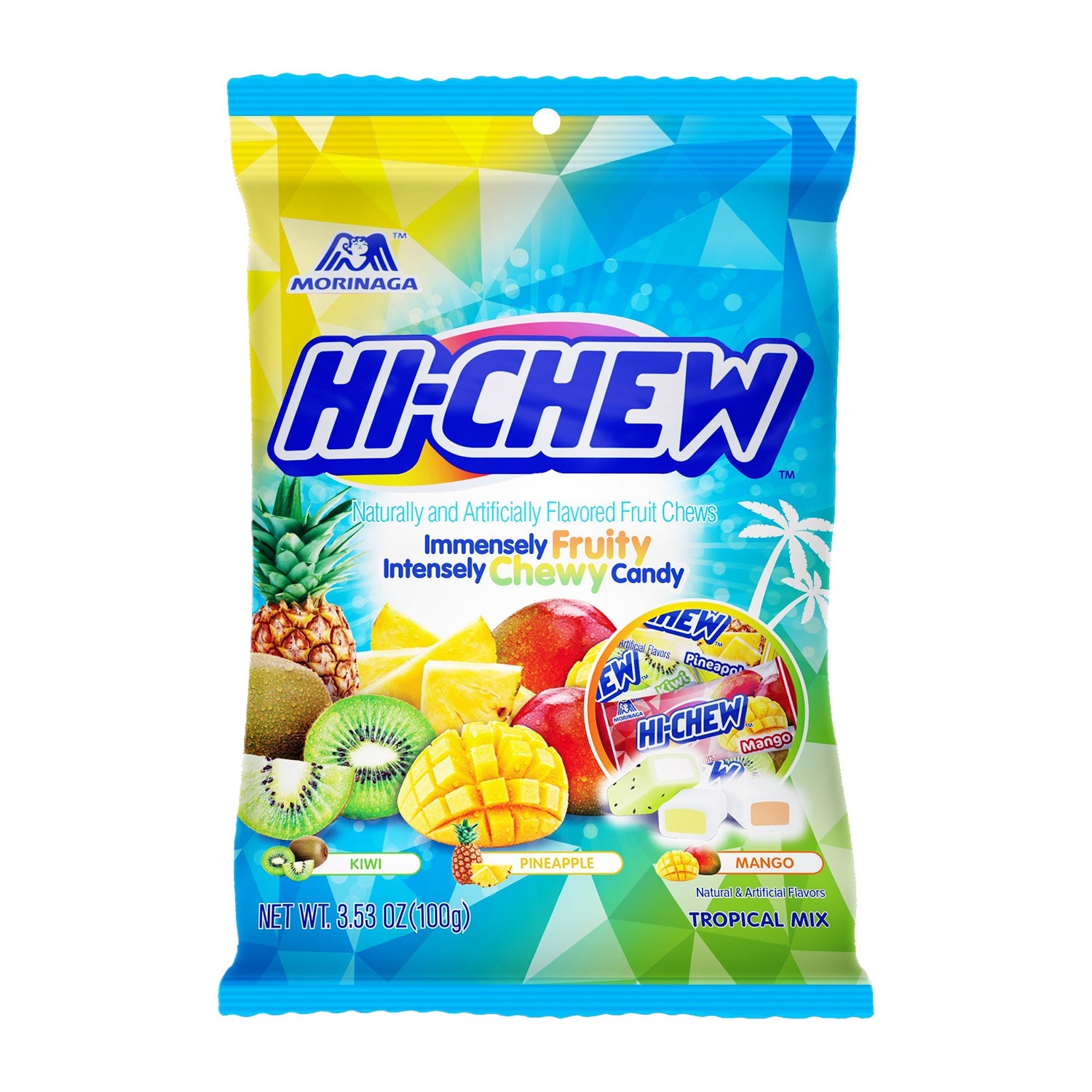 Hi Chew Tropical Mix Chewy Candy - 3.5oz Resealable Bag (100g) | Japanese Soft Candy for Snacking, Lunch Box Treats & On-the-Go Energy Boost