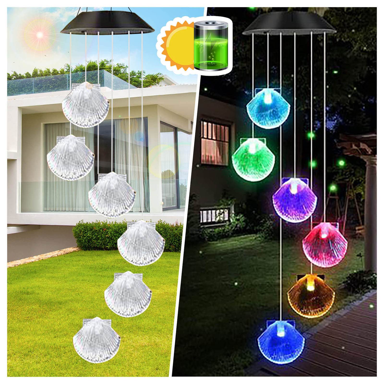 Solar-Powered Colorful LED Wind Chime Outdoor Lamp - Weatherproof Garden & Home Decoration for Patio, Yard, Holiday (Black, One Size) | Perfect for Christmas, Halloween & Outdoor Parties