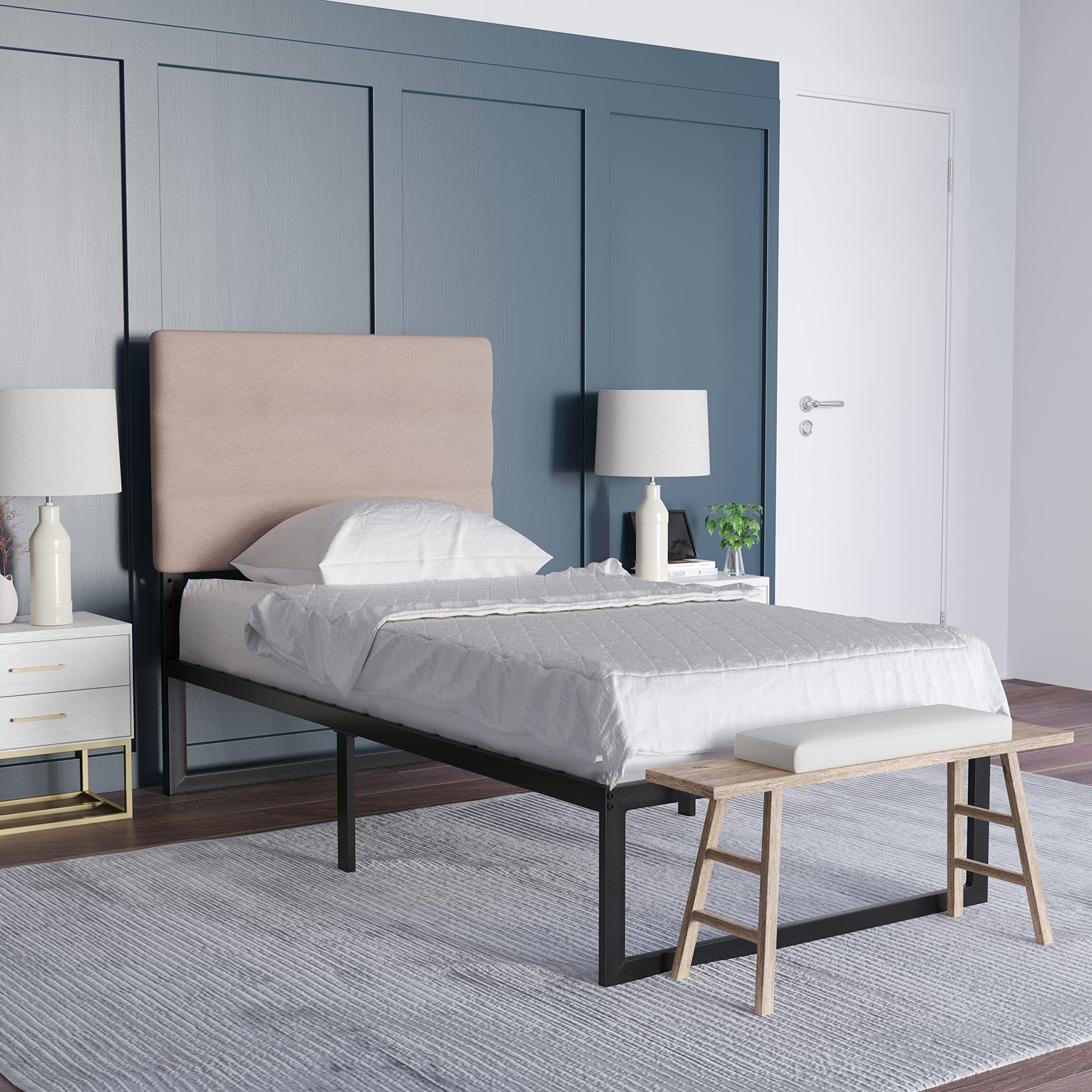 Emma & Oliver Gannon Twin Upholstered Headboard - Taupe Fabric, Adjustable Height, Easy 30-Min Assembly - Fits Most Bed Frames (Not Included) - Perfect for Kids' Rooms, Guest Bedrooms & Dorm Decor