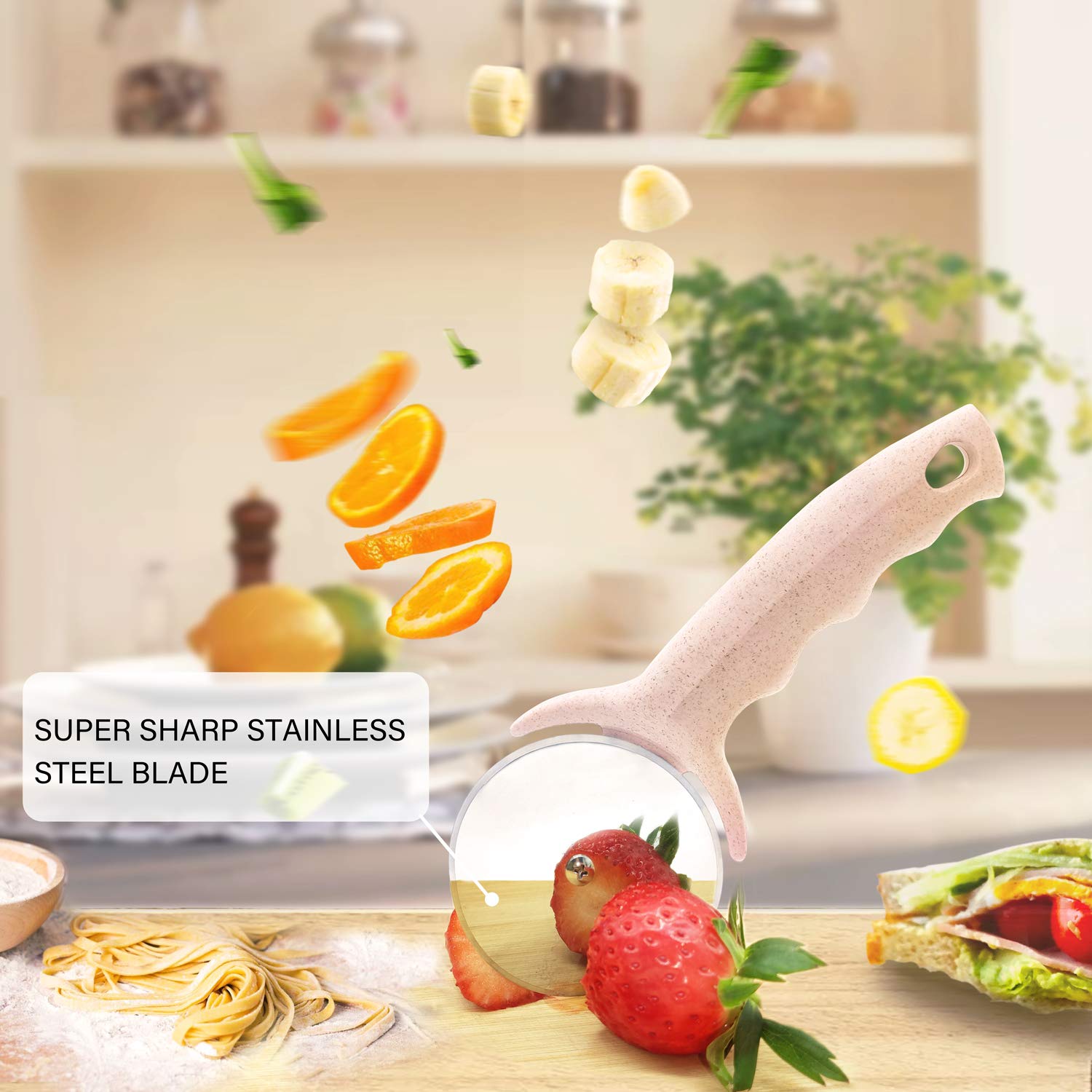 **Stainless Steel Pizza Cutter Wheel with Cover – Super Sharp & Dishwasher Safe – Smooth Rotating Blade for Easy Slicing – Non-Toxic & BPA-Free (Pink) – Perfect for Homemade Pizza, Pies, and Flatbreads**