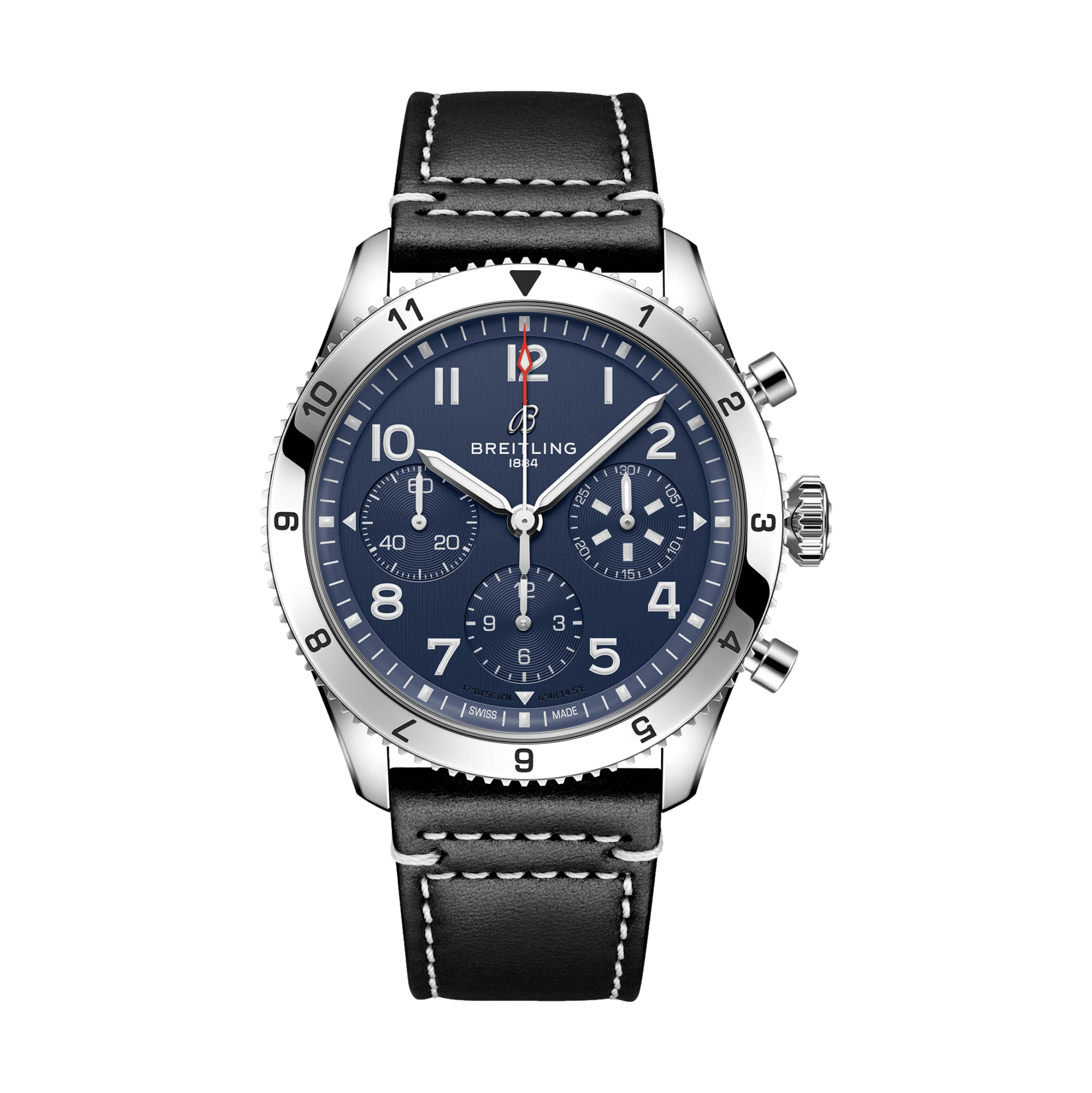Classic AVI Chronograph 42mm Watch - Tribute to Vought F4U Corsair - Blue Dial with Genuine Leather Strap - Pilot & Military Style Timepiece for Aviation Enthusiasts & Collectors